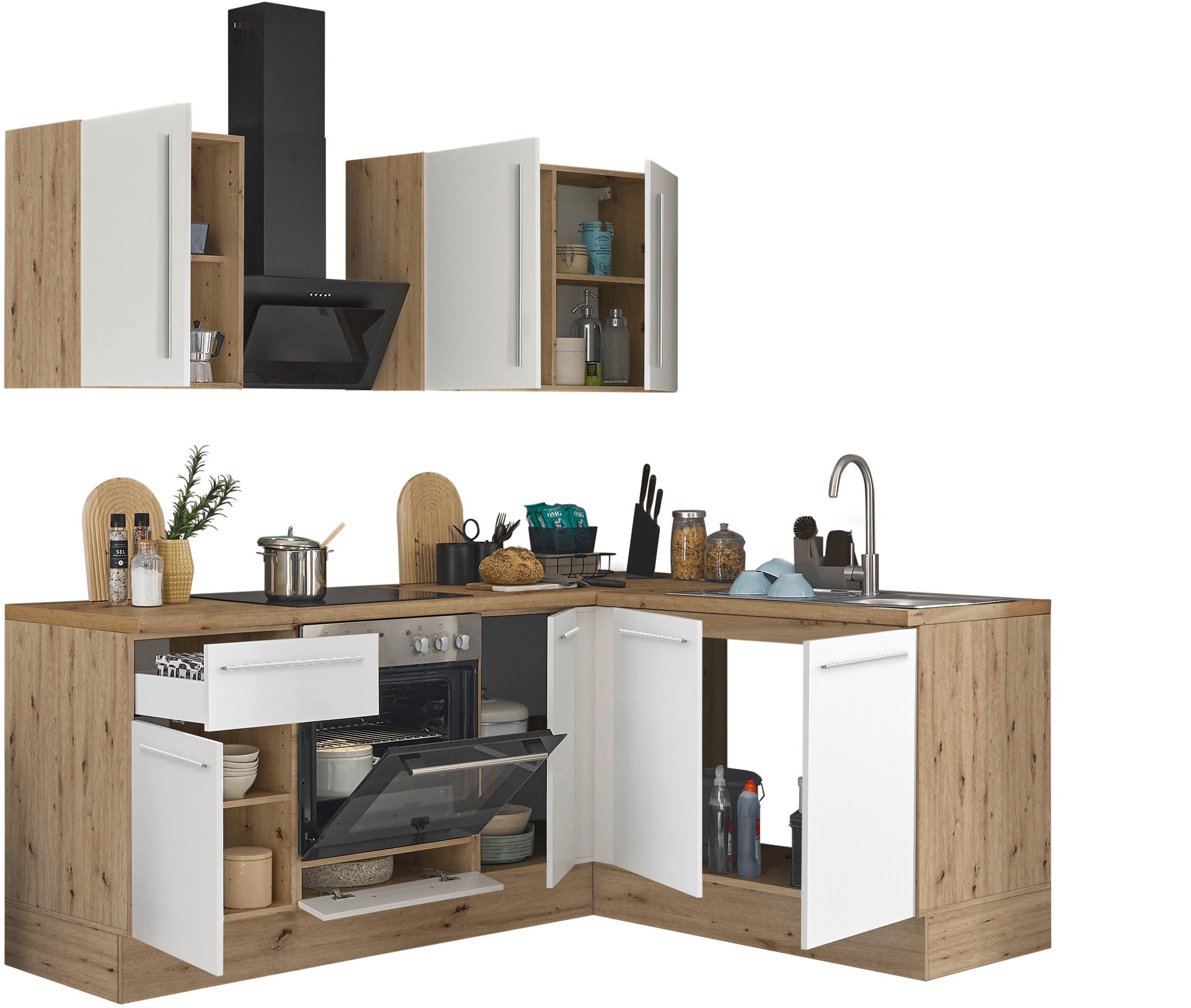 KOCHSTATION Winkelküche »Florida, Stellbreite 210x165 cm« wahlweise mit E-Geräten, mit Softclose für Türen und Schubkästen