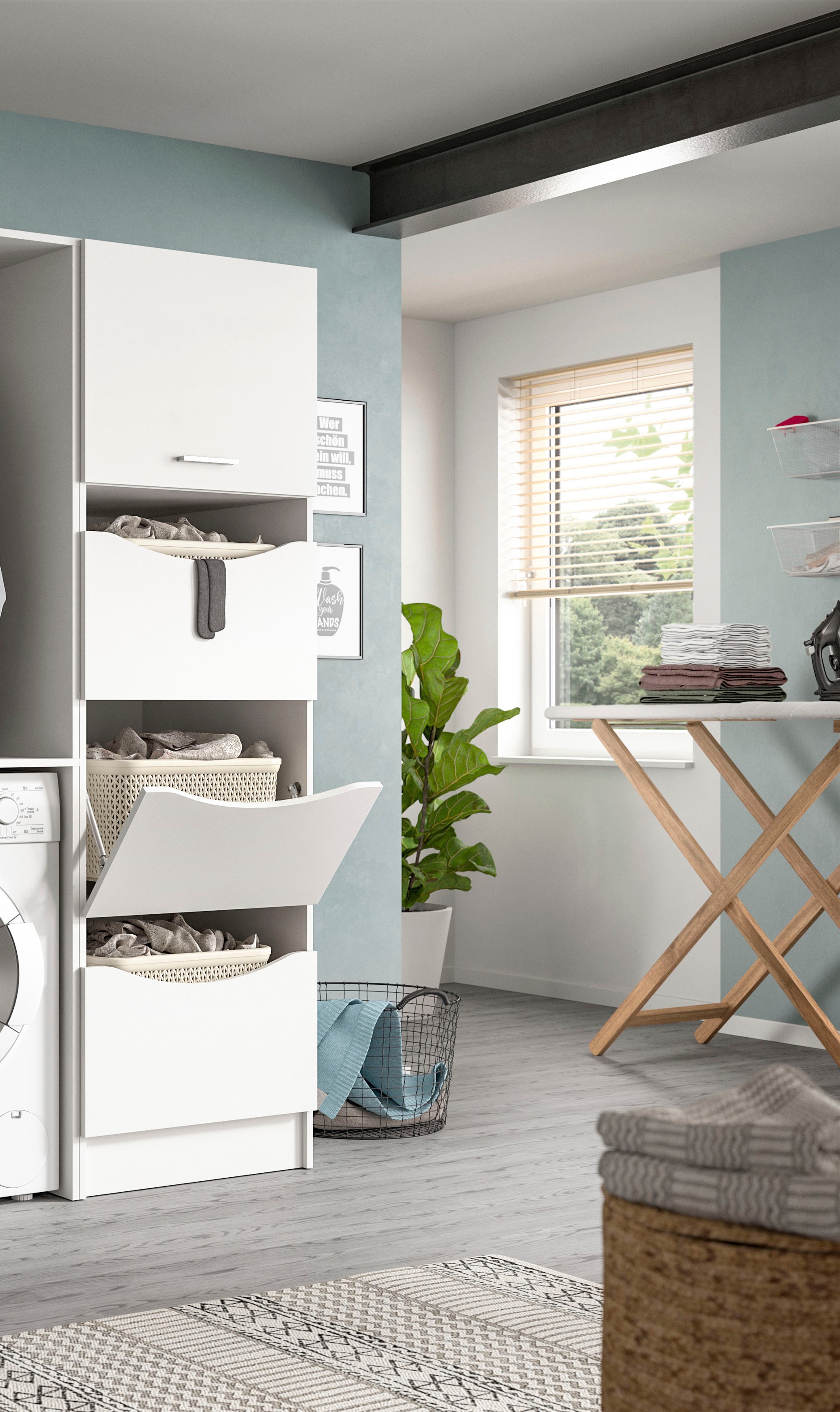 welltime Wäscheschrank »FALAS, TOPSELLER!, Höhe 195 cm, 4 Klappen, Wäscheorganizer«, (1 St., in verschiedenen Farben erhältlich), Universalschrank, Mehrzweckschrank, Badezimmer, Hauswirtschaftsschrank