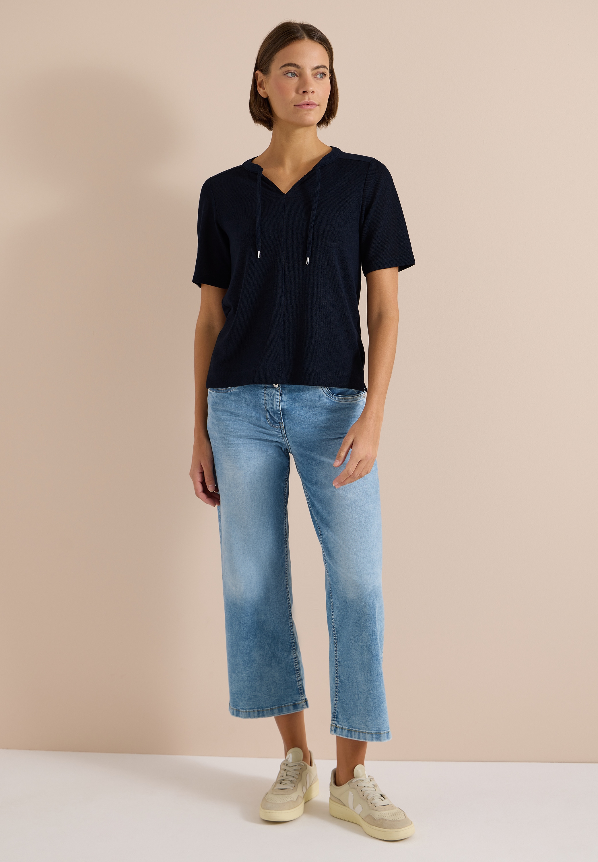 Cecil Kurzarmbluse aus softem Materialmix