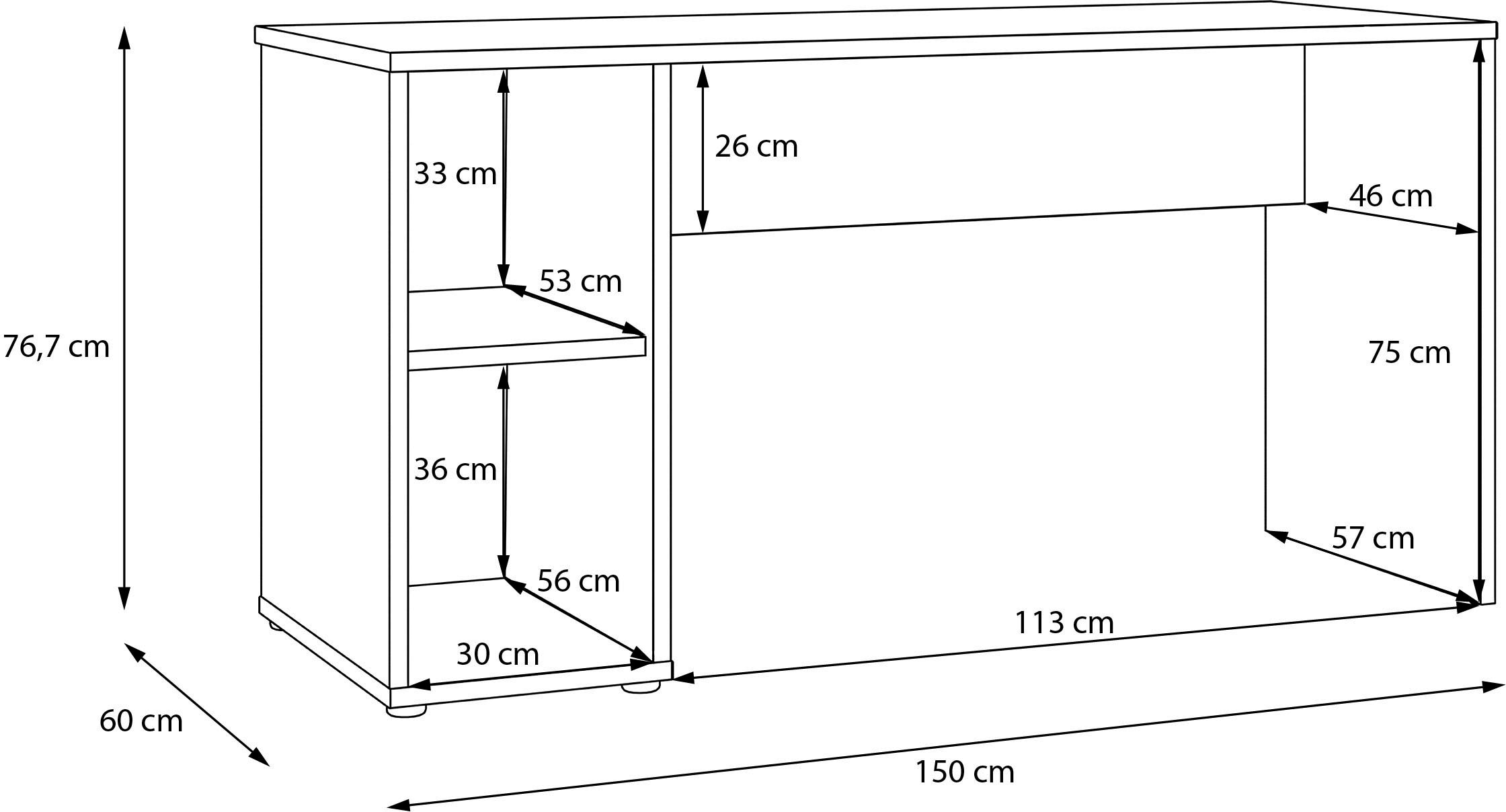 FORTE Schreibtisch »Alice Springs, Schreibtisch mit 2 offenen Fächern, zeitlos« B/H/T 150/76,7/60 cm offene Fächer