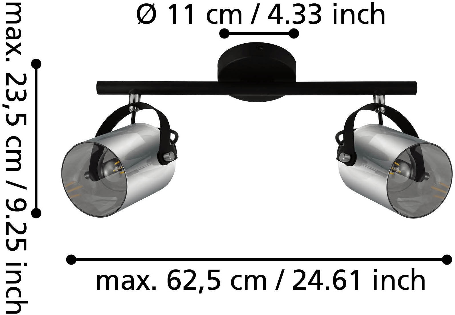 EGLO Deckenspot »BERREGAS Spotlampe - Stahl - E27 - 2X40W - IP20« E27 1 Stk. Wandleuchte, Wandspot, schwenkbar, Strahler, L44 x B11 x H24 cm