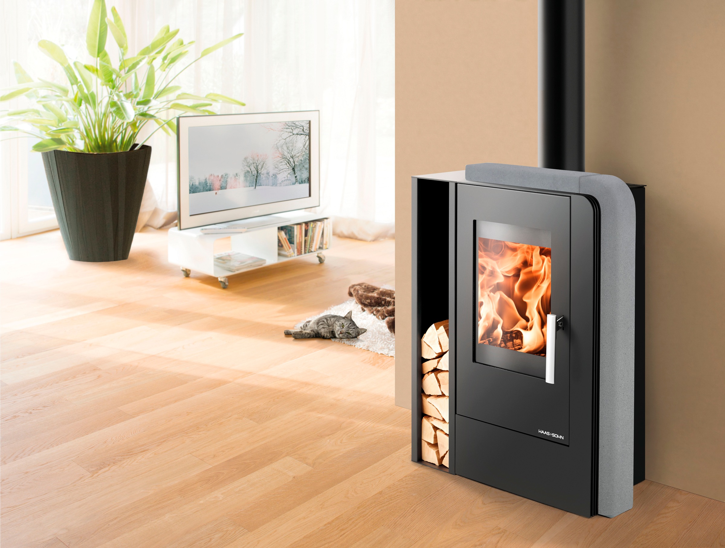 Haas + Sohn Kaminofen »ARUBA 220.17-ST perl-schwarz/Quarzit grau«