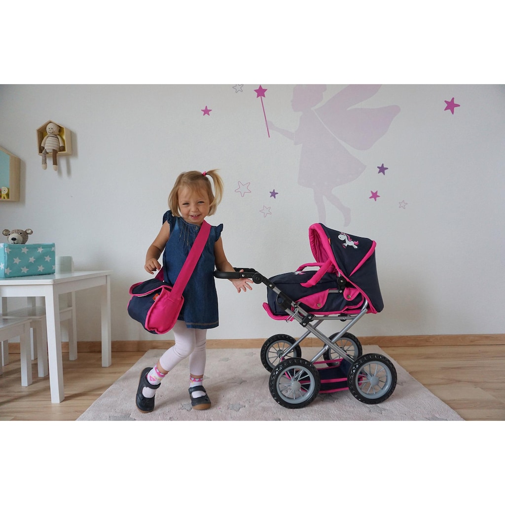 Knorrtoys® Kombi-Puppenwagen »Ruby - UMA. Das Einhorn, blau mit Wickeltasche«, mit Wickeltasche