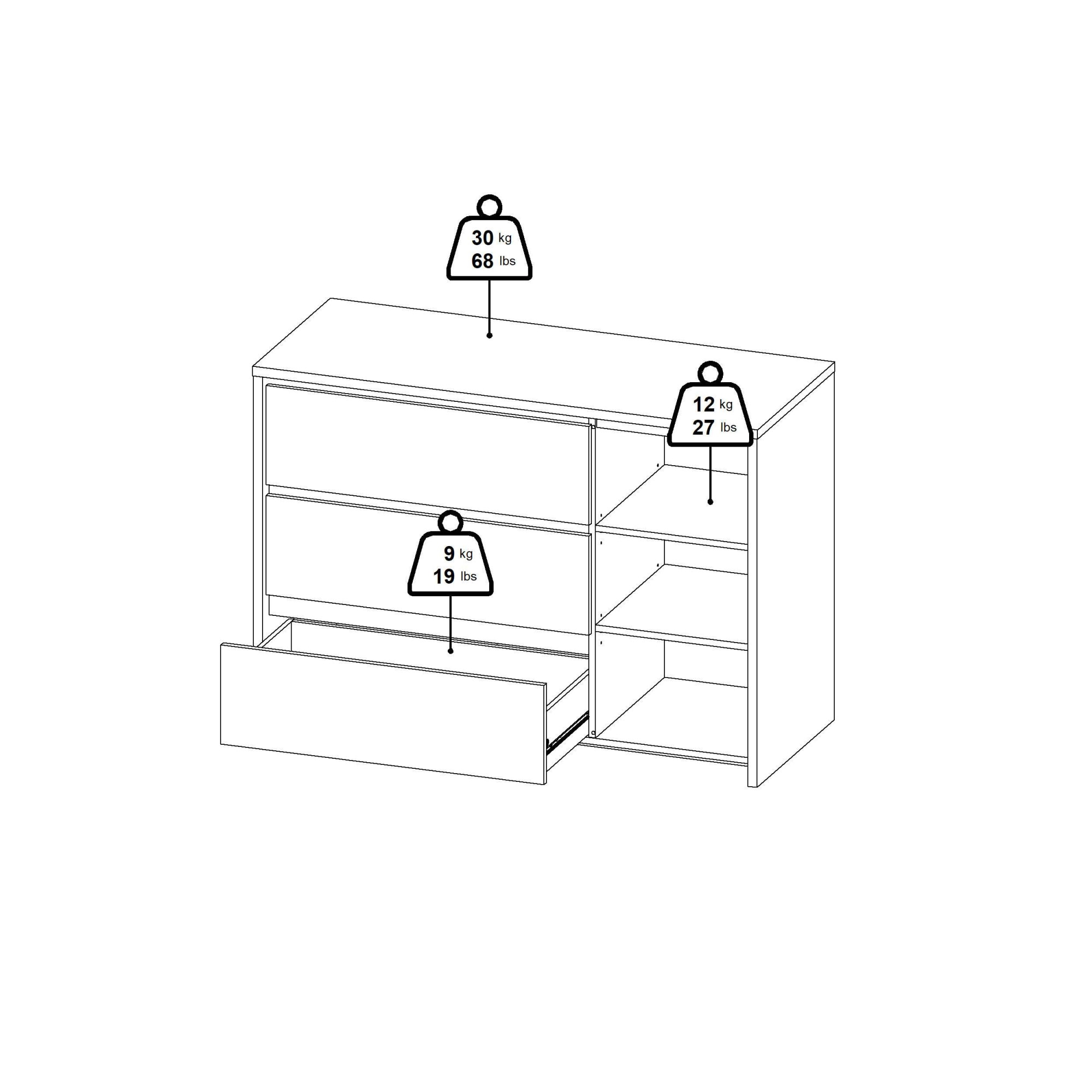 Home affaire Sideboard »Next Sideboard mit 1 Tür und 3 Schubladen« Tiefe Bauweise für mehr Stauraum