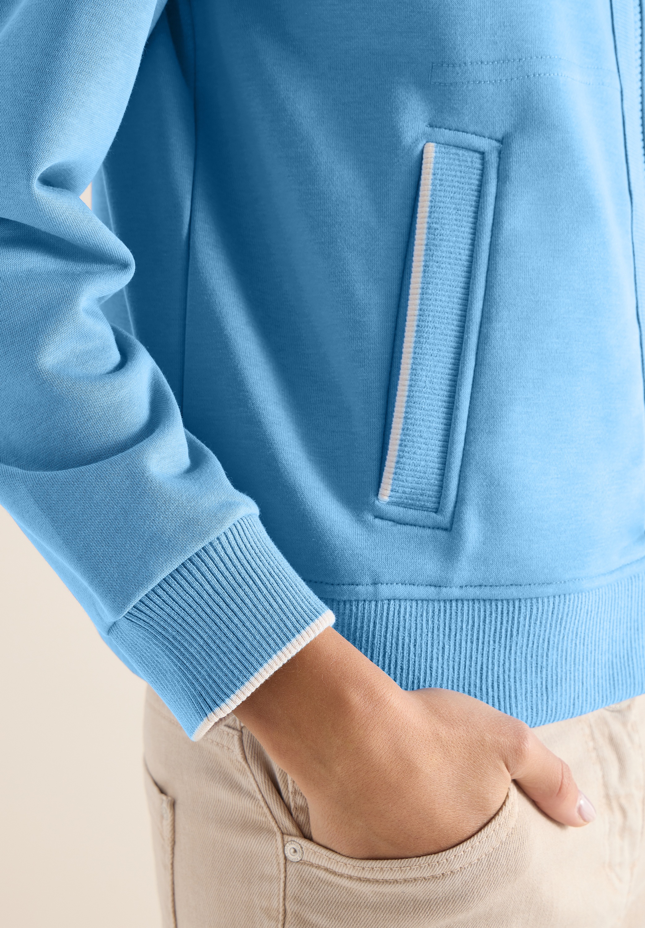 Sweatjacke CECIL, Damen, Gr. XXL (46), fountain blau, Sweatware, Obermaterial: 55% Baumwolle, 45% Polyester, unifarben, bequem hüftbedeckend, Rundhals, Bündchen, Sweatjacken Sweatjacke, mit Stehkragen und Reißverschluss 6