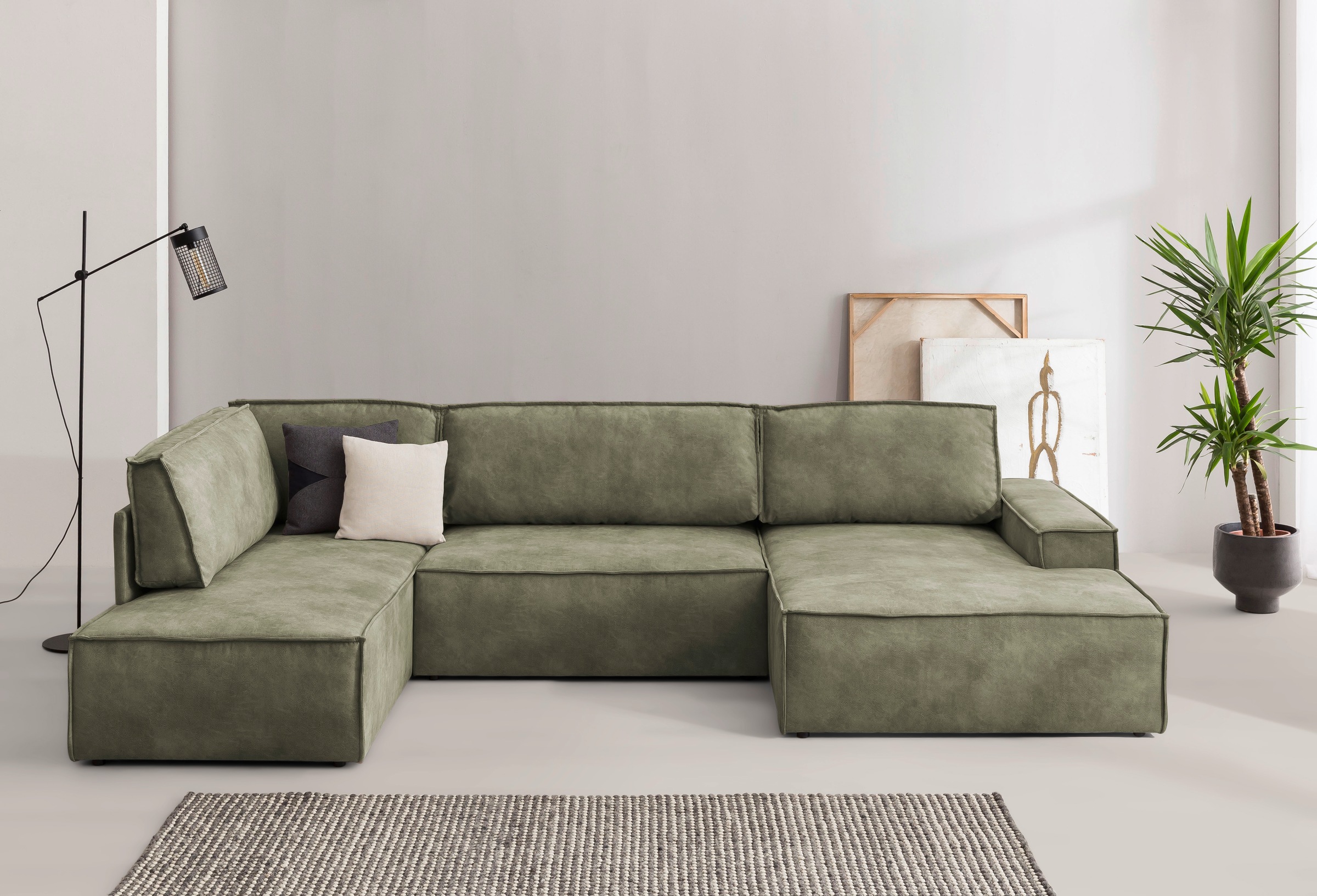 Home affaire Wohnlandschaft »SHERWOOD 329 cm, U-Form, Schlafsofa,«, Schlaffunktion m. Bettkasten (194x139 cm), Cord, Vintage, Samtvelours