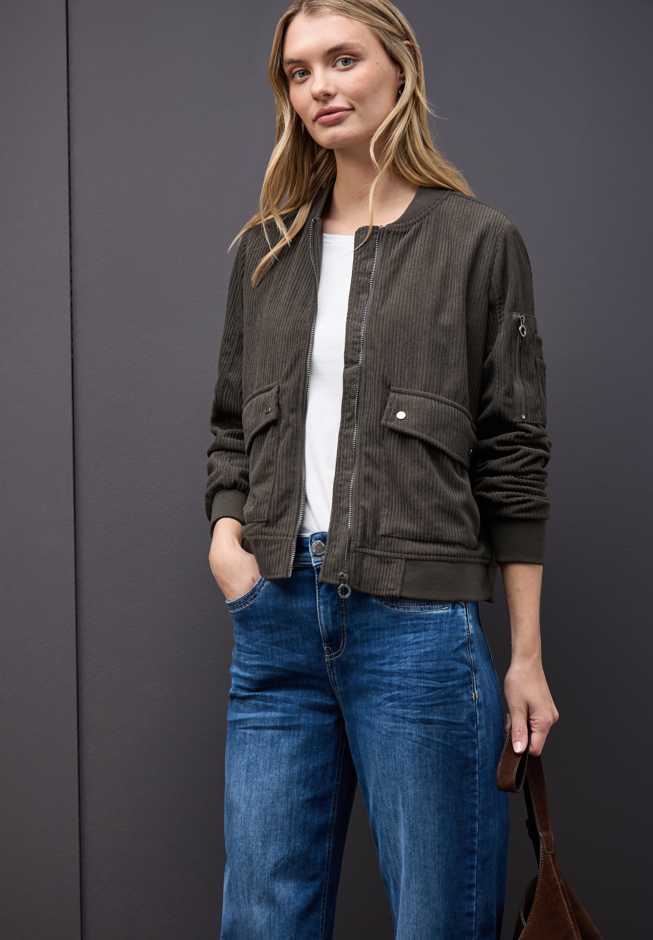 STREET ONE Blouson ohne Kapuze aus Cord und Langarm mit Bündchen und Zipper günstig online kaufen