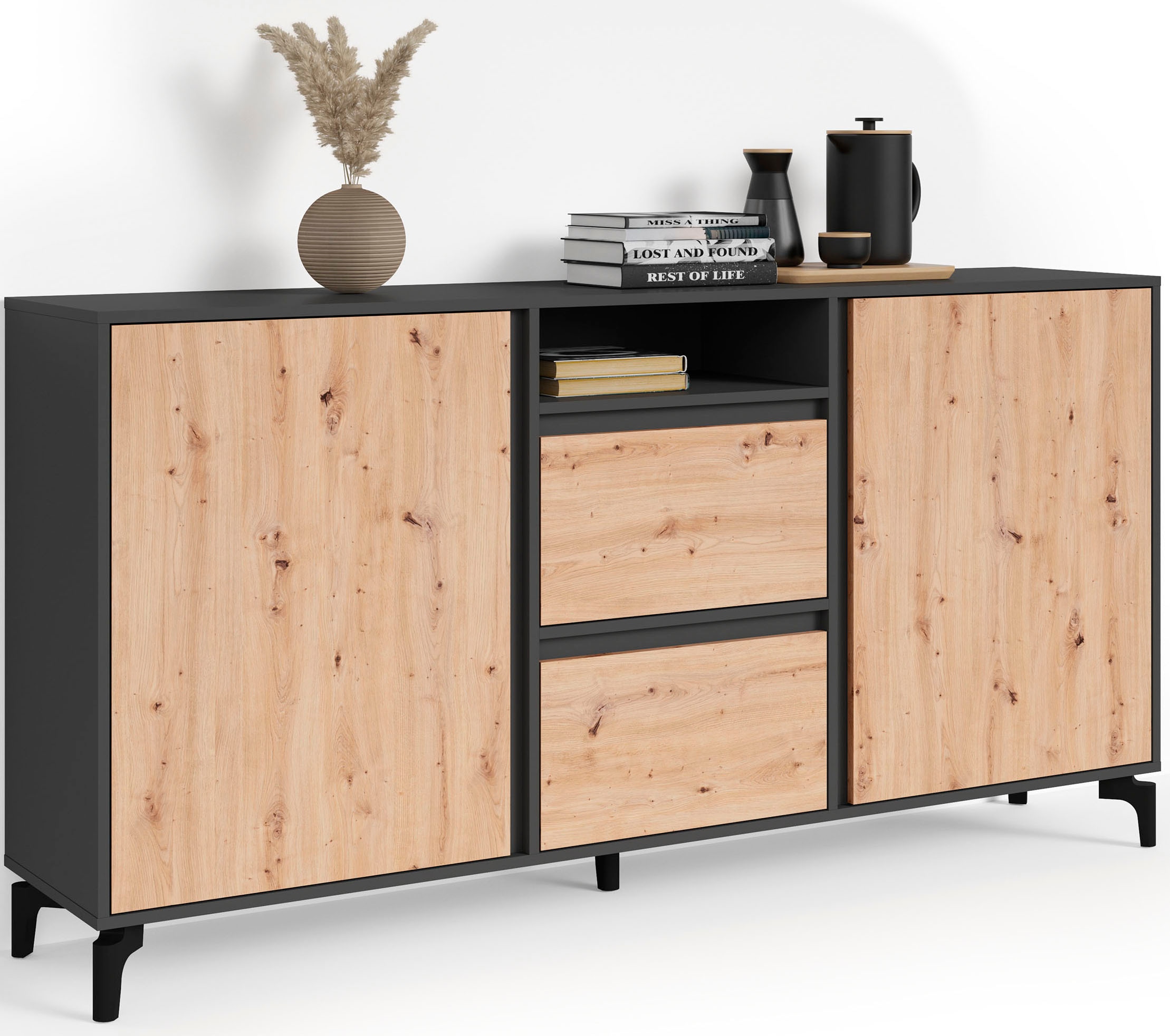 INOSIGN Sideboard "Blackwood", Breite 180 cm, Korpus Anthrazit mit Absetzun günstig online kaufen