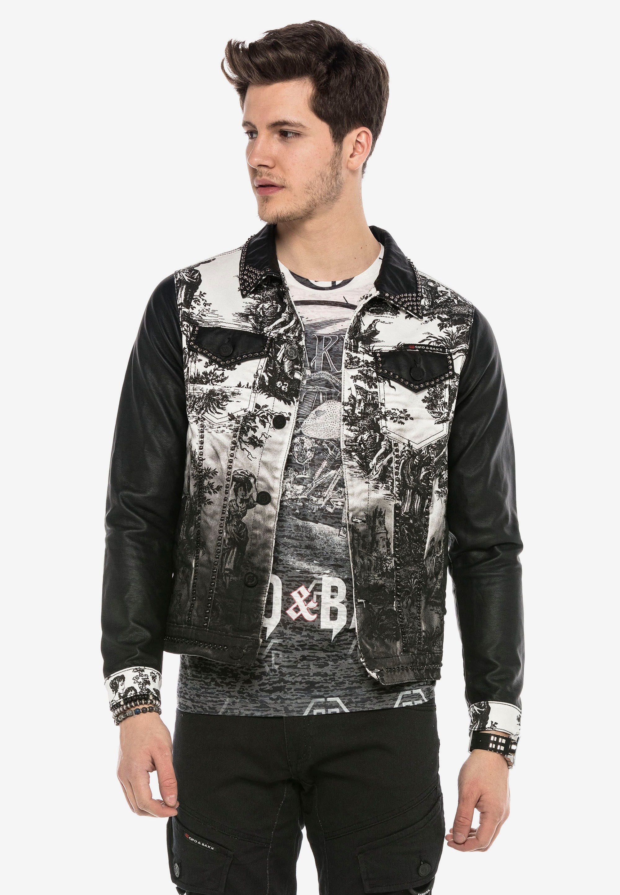 Cipo & Baxx Jeansjacke, mit Nietendetails