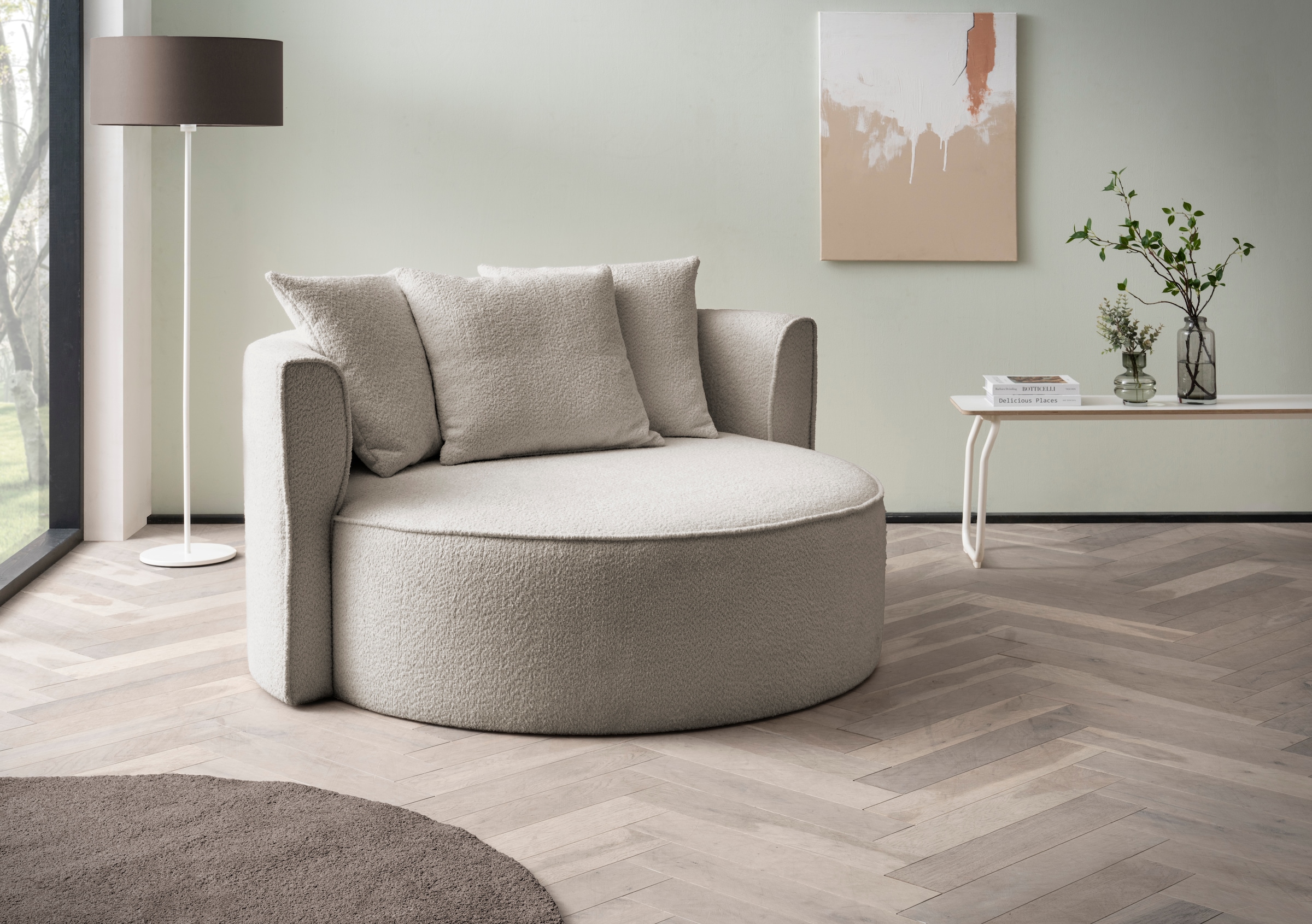 LeGer Home by Lena Gercke XXL-Sessel "ISALIE Bouclé, Lesesessel, Loveseat, inklusive Zierkissen" extra große Sitzfläche, optional mit Hocker, 3 Bezugsstoffe