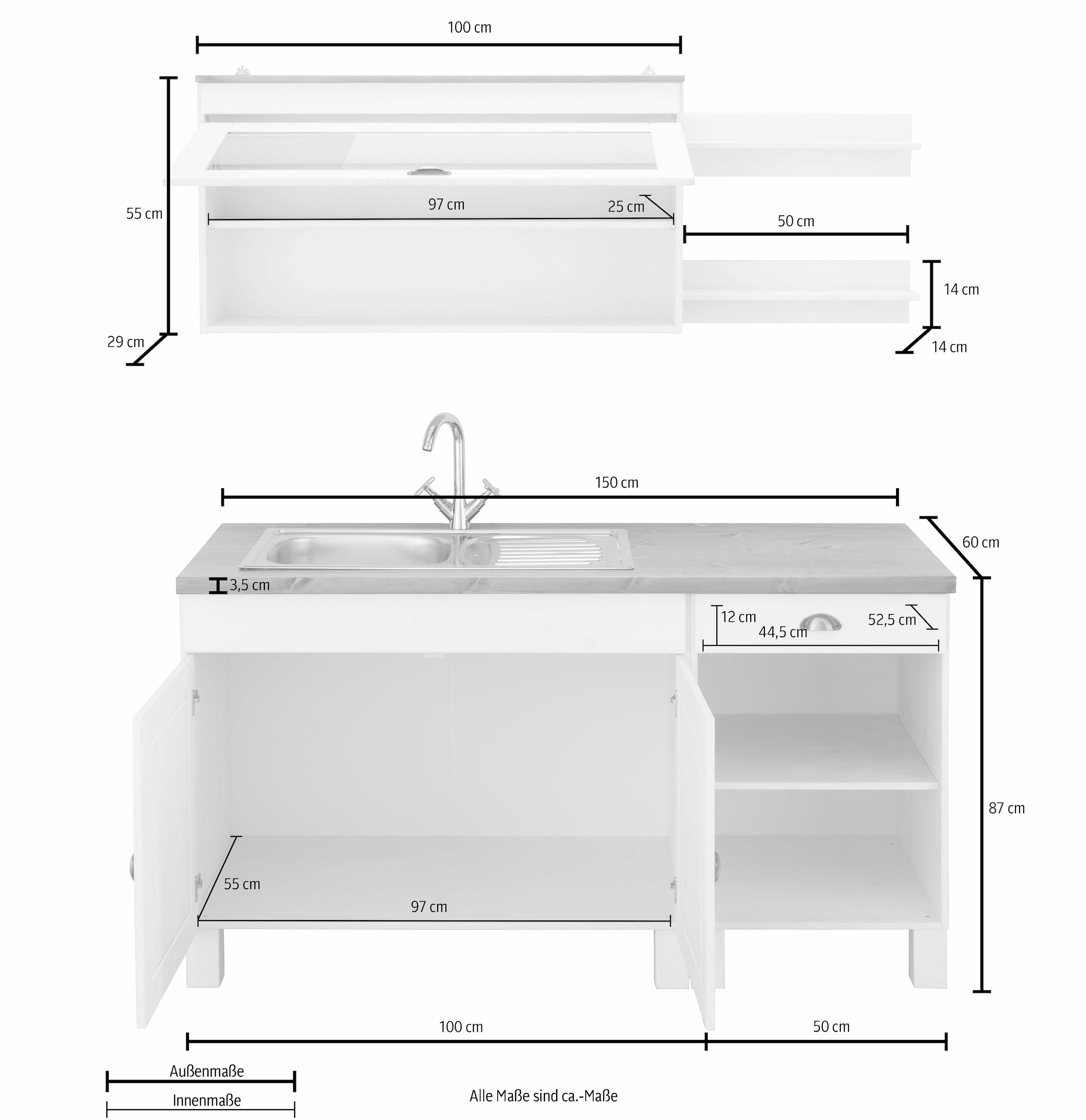 Home affaire Küchenzeile »Oslo«, Breite 150 cm, Arbeitsplatte 35mm stark, ohne E-Geräte