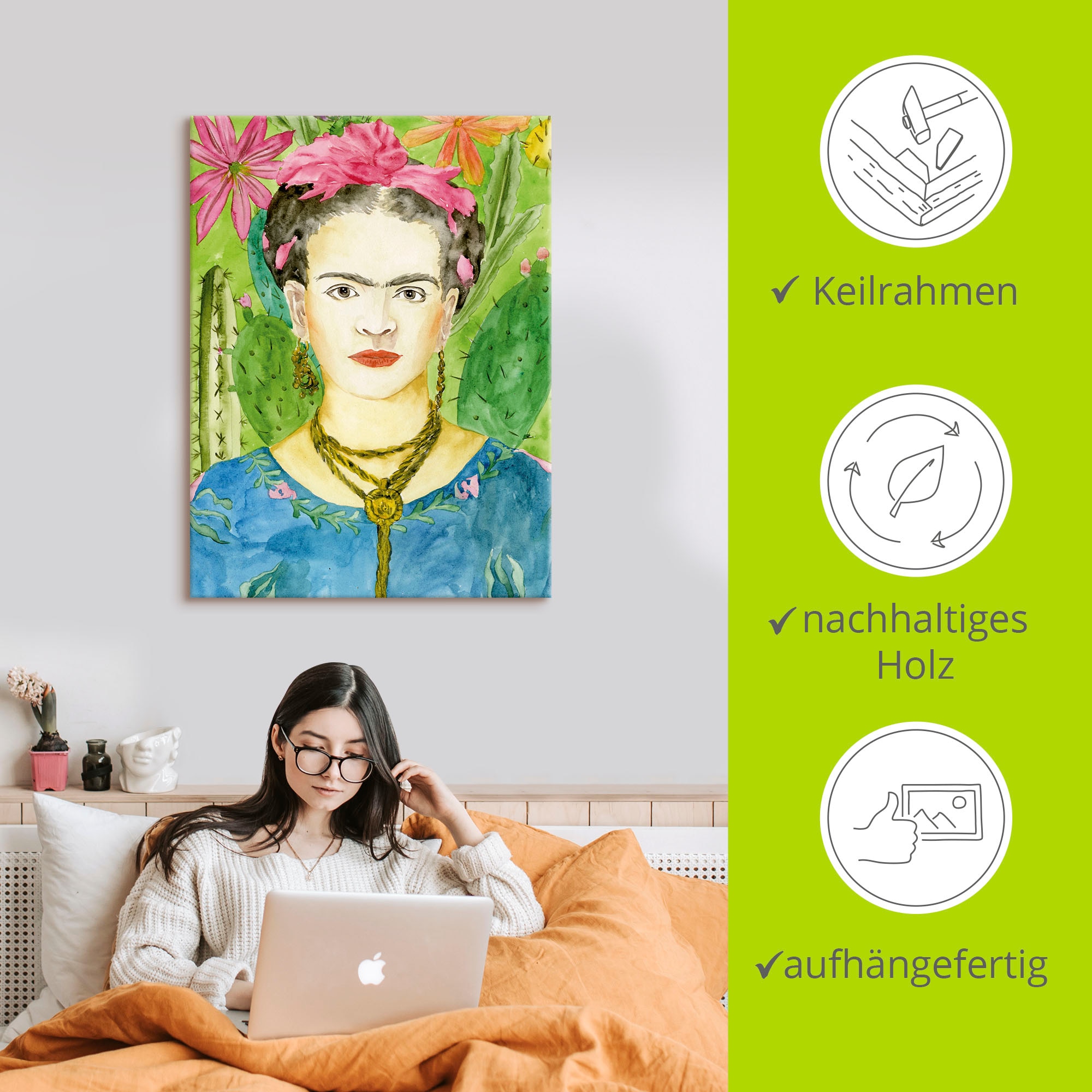 Artland Wandbild »Frida Kahlo II«, Bilder von Frauen, (1 St.), als Alubild, Outdoorbild, Leinwandbild, Poster, Wandaufkleber