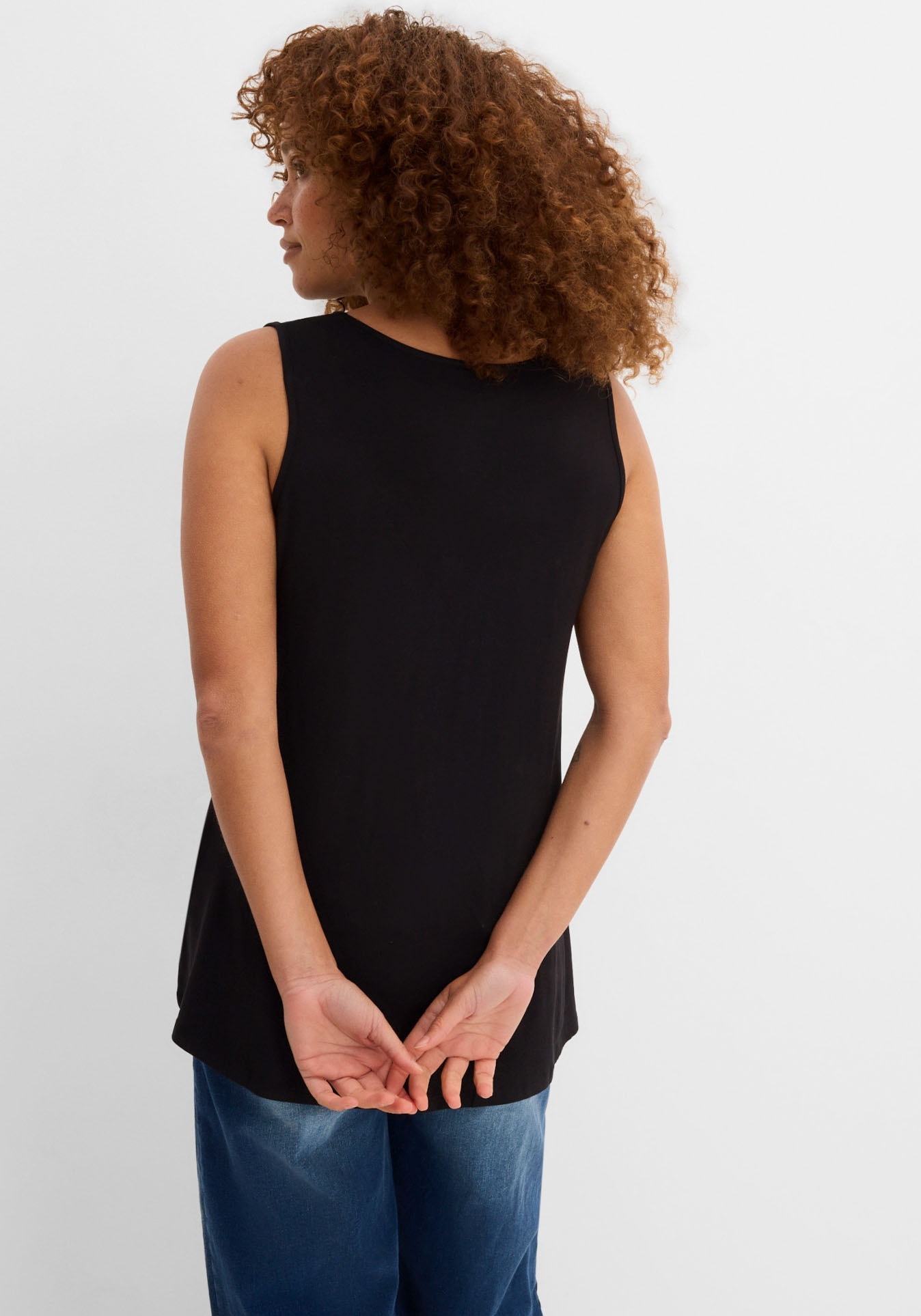 bonprix Shirttop Packung, 2 Stk. Longtop in dezenter A-Linie, ärmellos, Viskose-Jersey mit Stretch