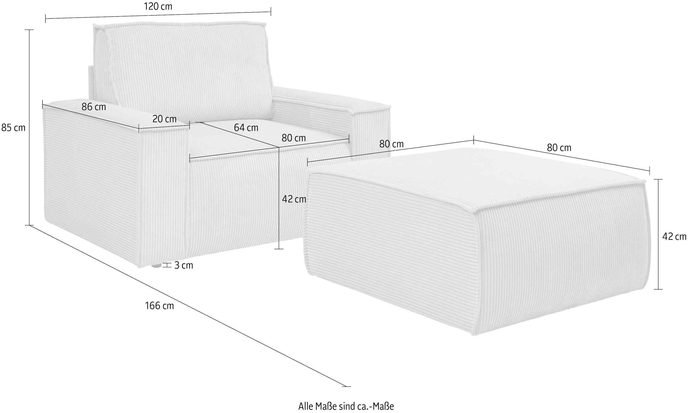 Home affaire Sessel »SHERWOOD« Loveseat und Hocker im Set, passend zur Polster-Serie SHERWOOD