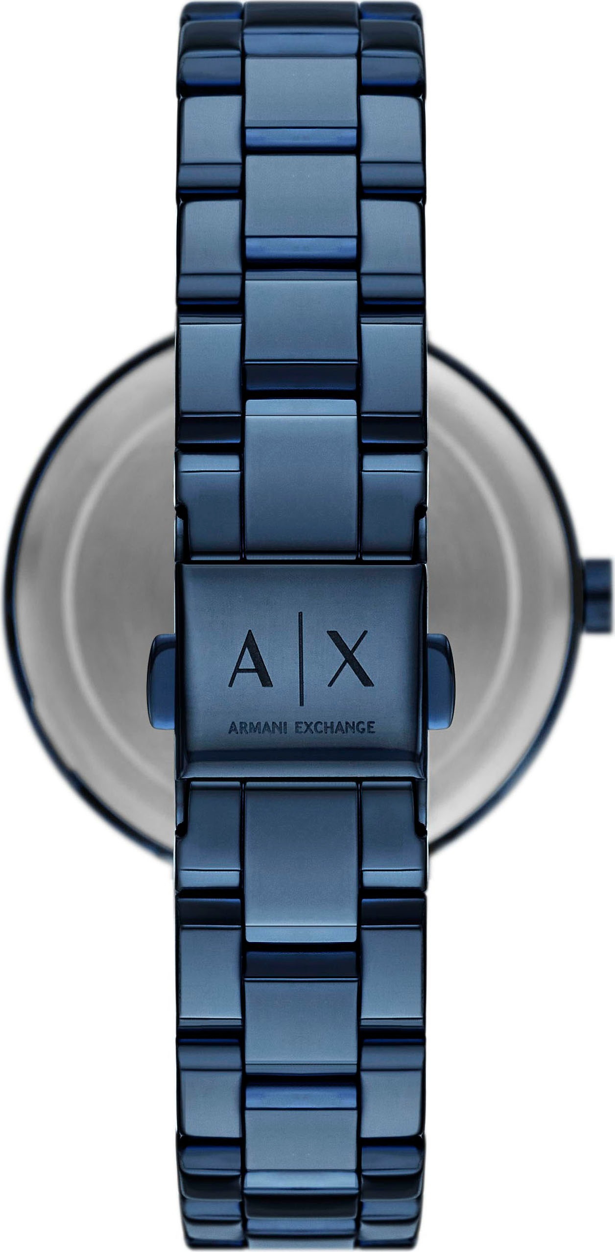 ARMANI EXCHANGE Quarzuhr, Armbanduhr, Damenuhr, Edelstahlarmband, analog, Glassteine