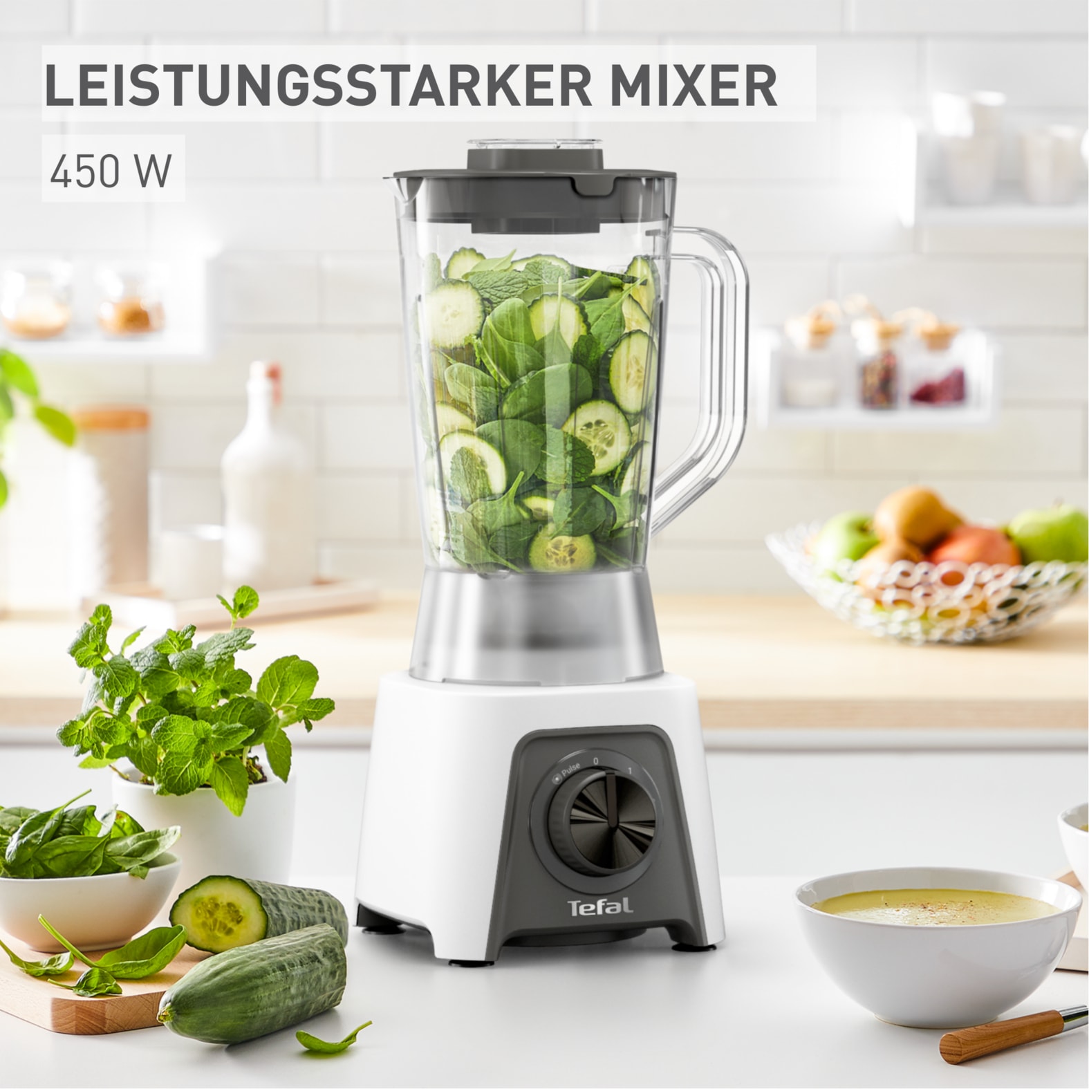 Tefal Standmixer »BL2C01 Blendeo« 450 W 1,5 Liter, 2 Geschwindigkeiten + Pulse-Funktion, Duraforce Klingen