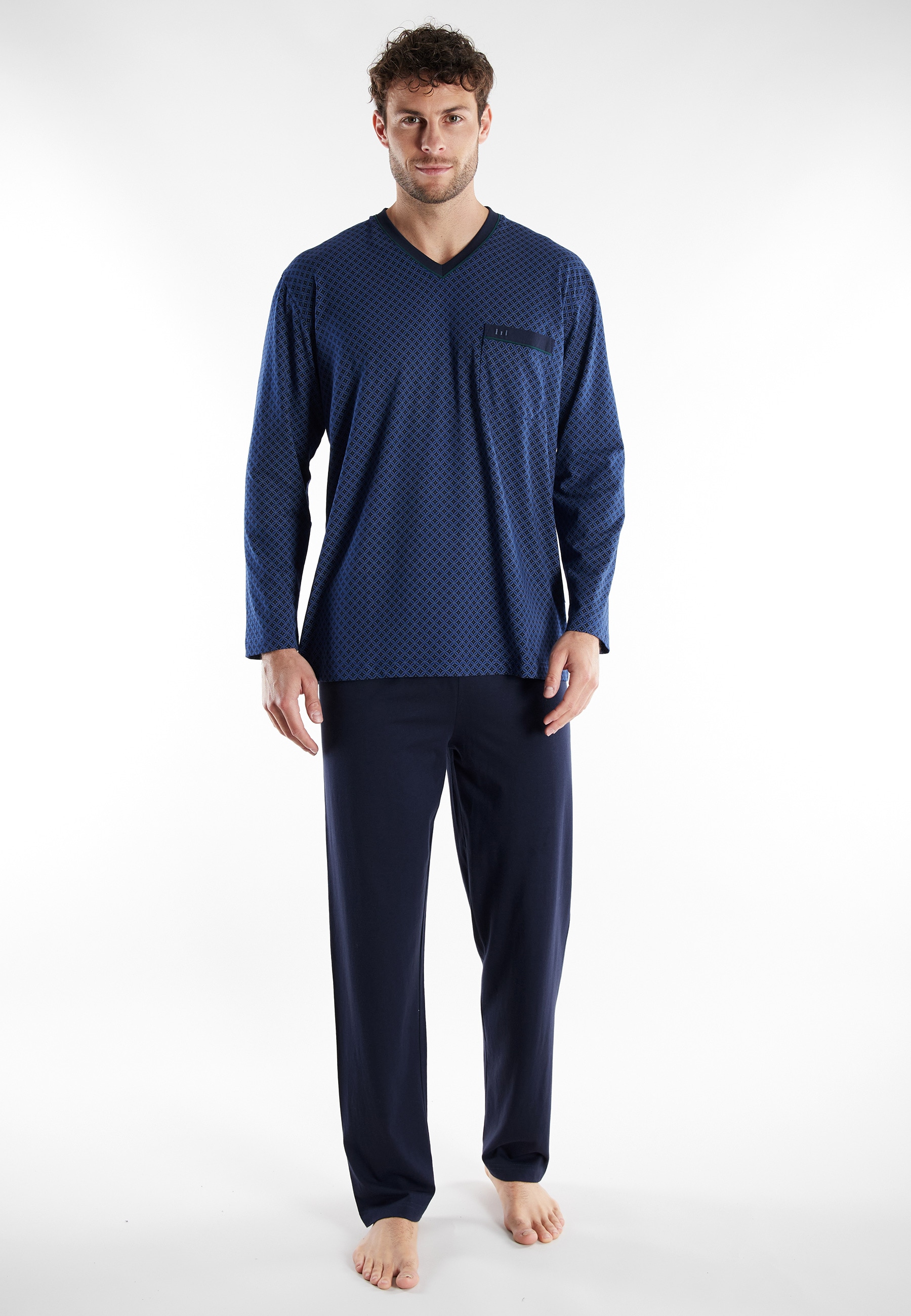 GÖTZBURG Schlafanzug "Volos" 2 Langarm, V-Ausschnitt, lange Hose, Baumwolle günstig online kaufen