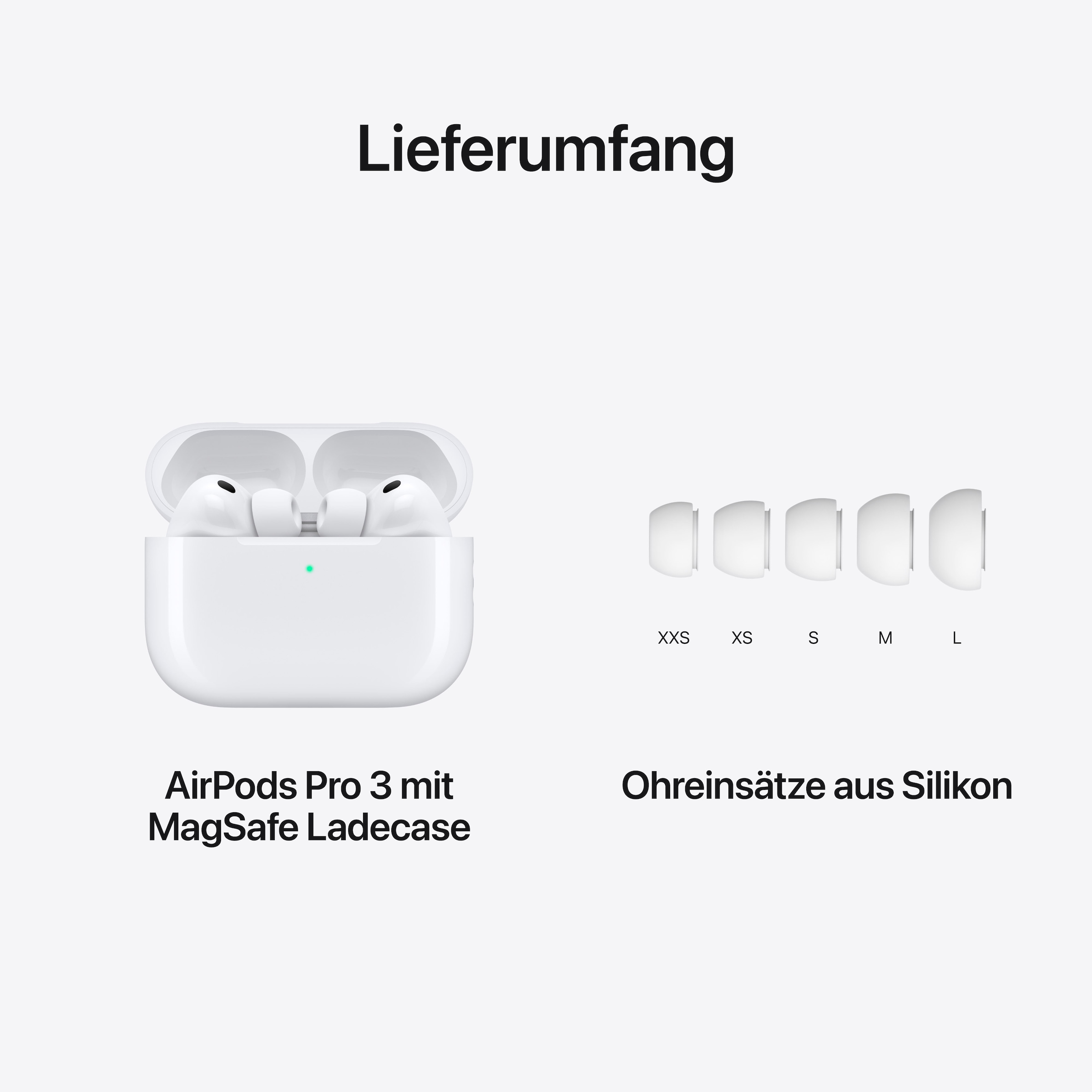 Apple wireless In-Ear-Kopfhörer »AirPods Pro 3«, Bluetooth, Active Noise Cancelling (ANC)-Transparenzmodus-integrierte Steuerung für Anrufe und Musik-kompatibel mit Siri-True Wireless