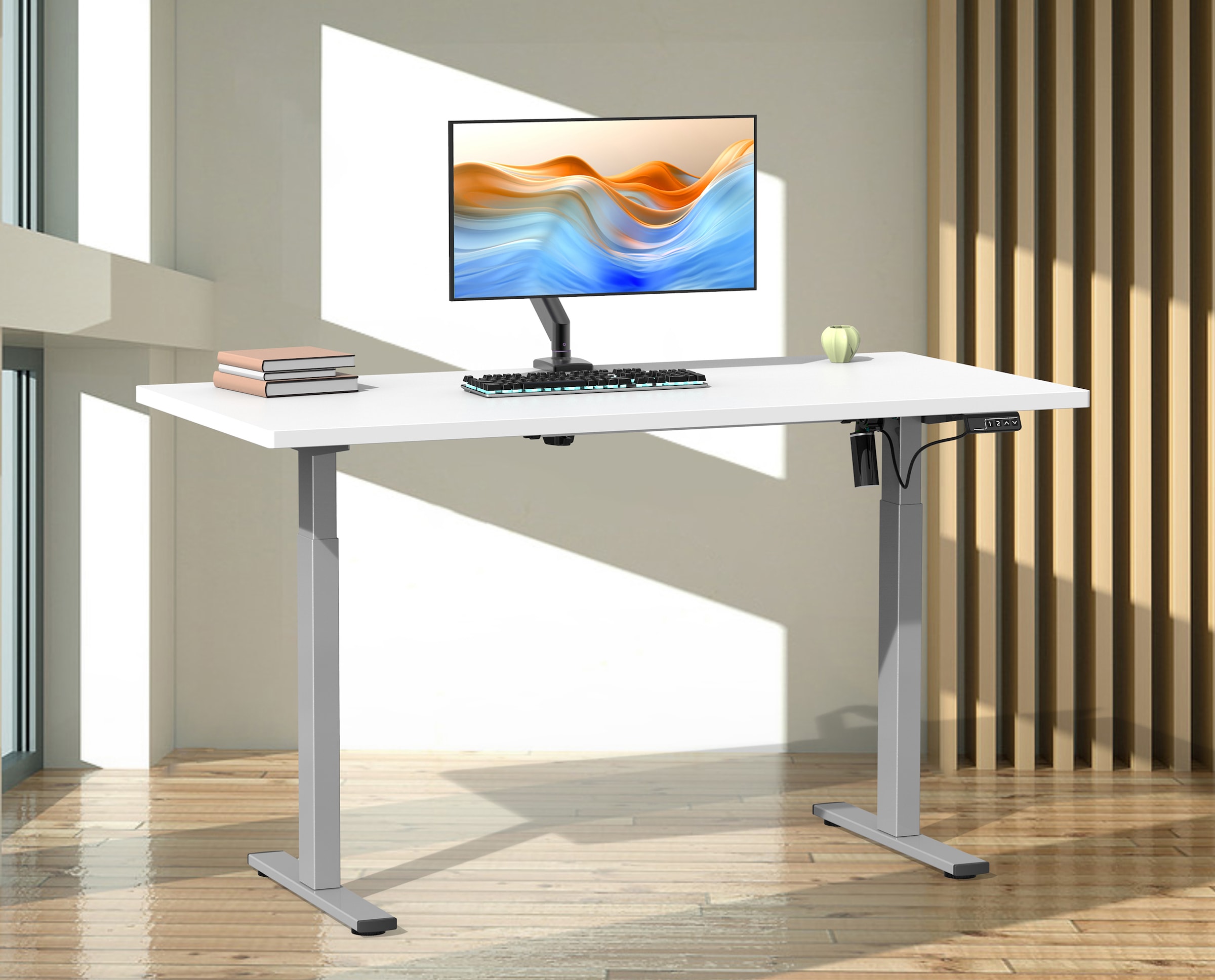 VCM Schreibtisch »VCM Höhenverstellbarer Schreibtisch stufenlos elektrisch höhenverstellbar Lona 110x50 Silber«, (Lona)