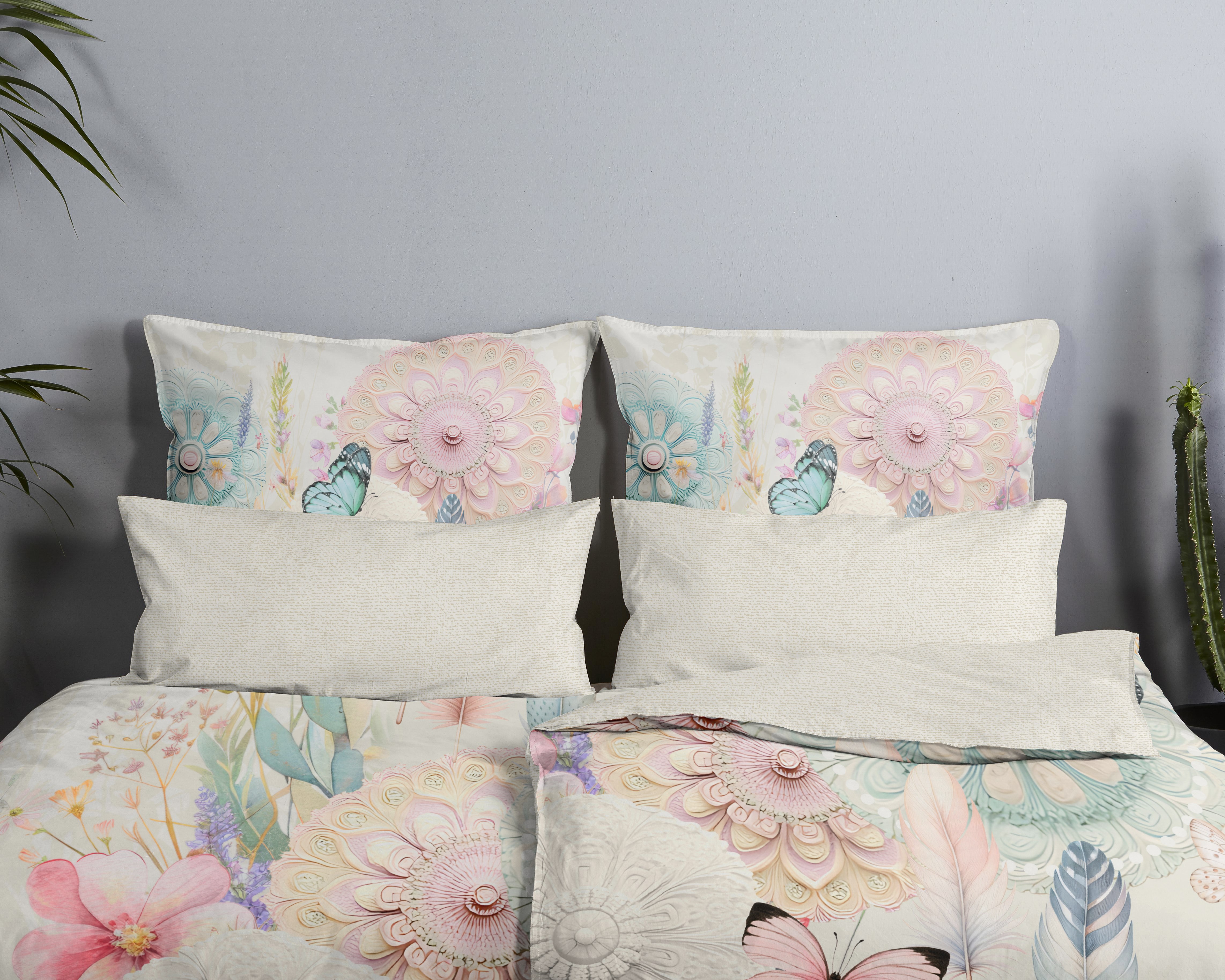 Thumbnail - hip Wendebettwäsche "Maysa" 2 Stk. Satin, Reißverschluss, Wendeoptik, Mandala, Blume, Boho, Cremeweiß