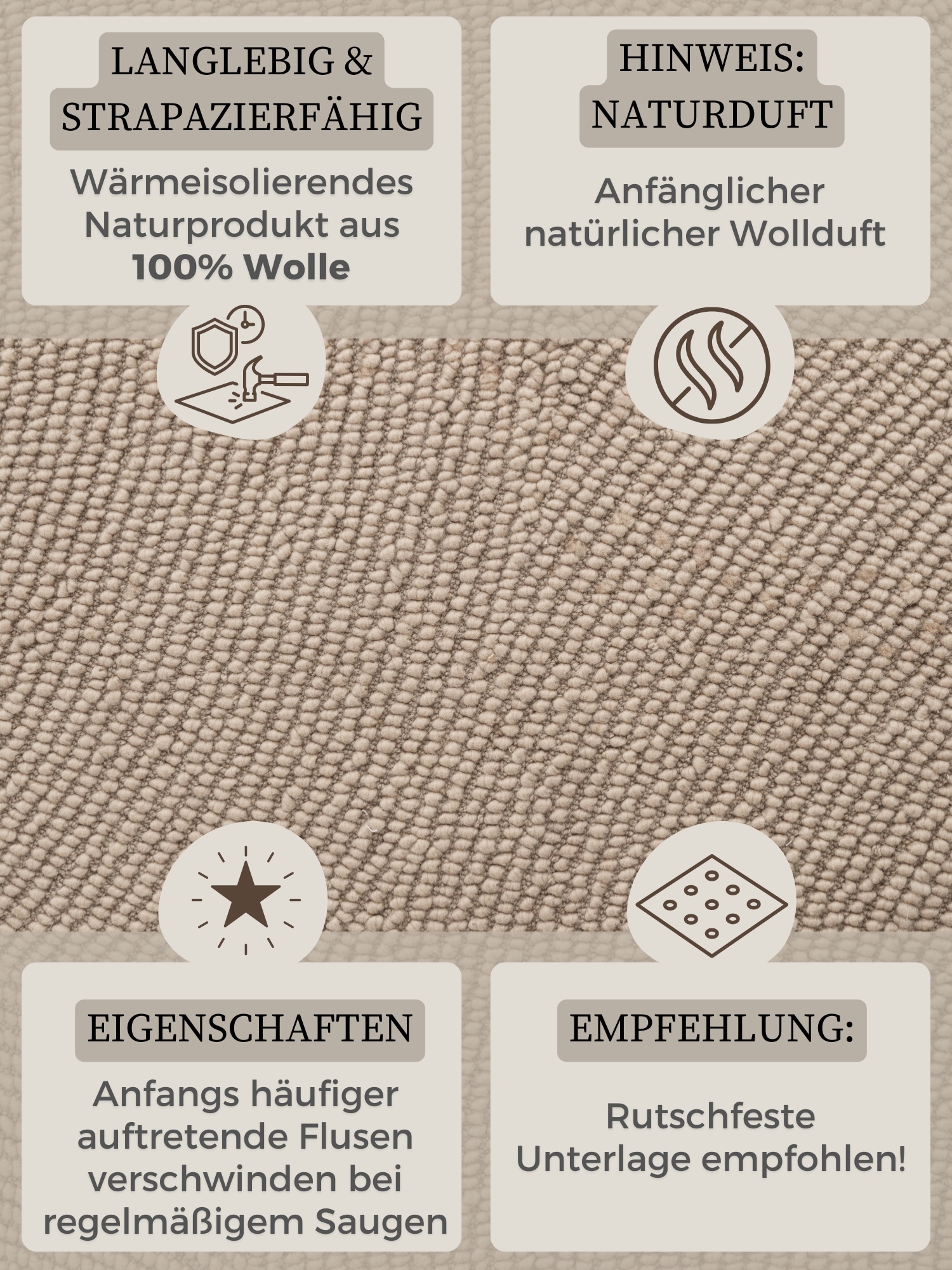HANSE Home Wollteppich »Eleni«, rechteckig, 18 mm Höhe, Handgetuftet, Wolle, Natur, Wohnzimmer, Schlafzimmer, Skandi, Hygge