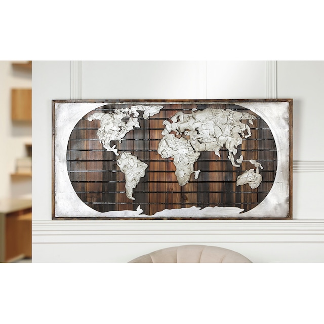 GILDE GALLERY Metallbild »Bild - Kunstobjekt Erde auf Holz«, Weltkarte, (1  St.), handgefertigt, aus Metall, dekorativ im Wohnzimmer & Schlafzimmer  bestellen | BAUR