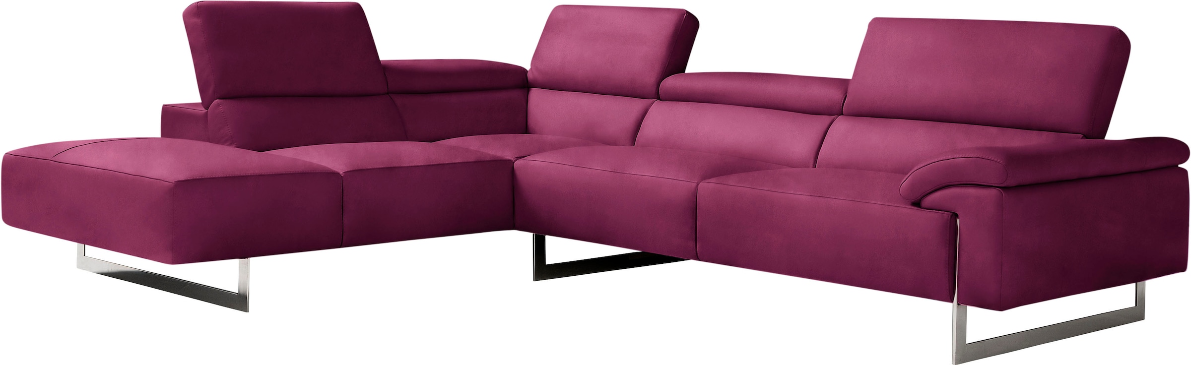 Egoitaliano Ecksofa "Malika, elegant und bequem, Designsofa, L-Form" mit Ottomane, inkl. Kopfteilverstellung und chromfarbenen Metallfüßen