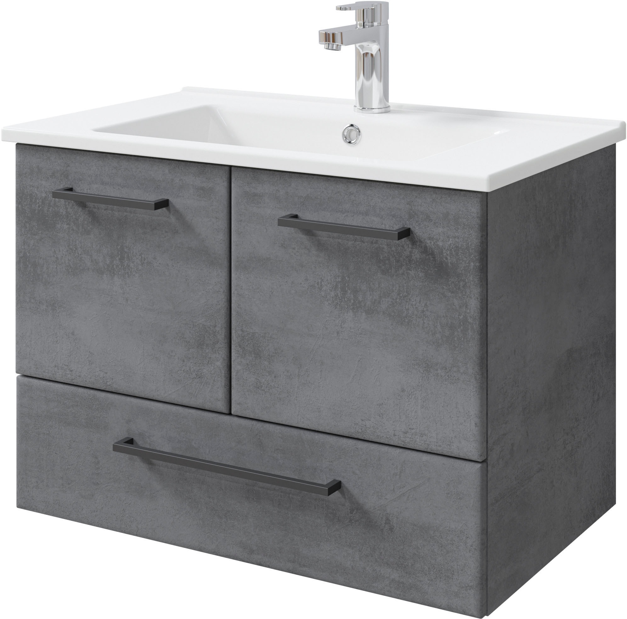 Saphir Badmöbel-Set »Quickset 945 3-teilig, Keramik-Waschtisch mit LED-Spiegelschrank«, (4 St.), Midischrank, 7 Türen, 3 Schubladen, 8 Einlegeböden, inkl. Türdämpfer