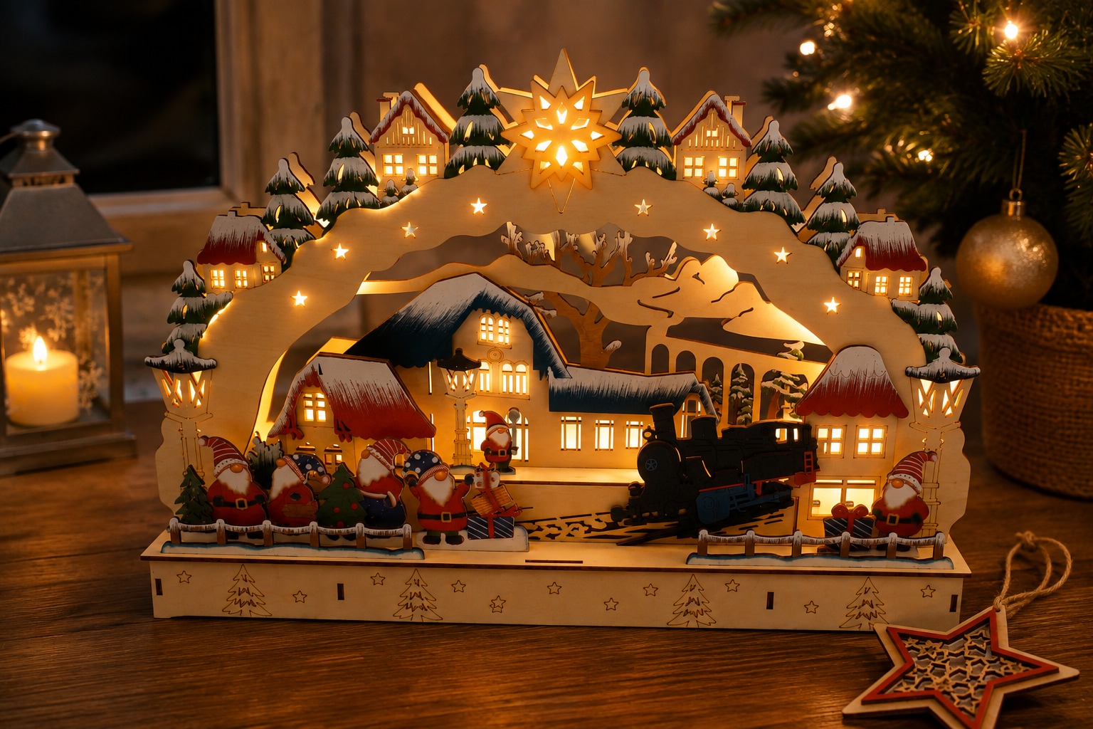 OTTO home LED Schwibbogen »winterliche Kulisse, mehrstöckig, 1 Stück« 1 Gratis-Hänger, 6h-Timer, 3D-Optik, winterliche Kulisse, Höhe 30 cm