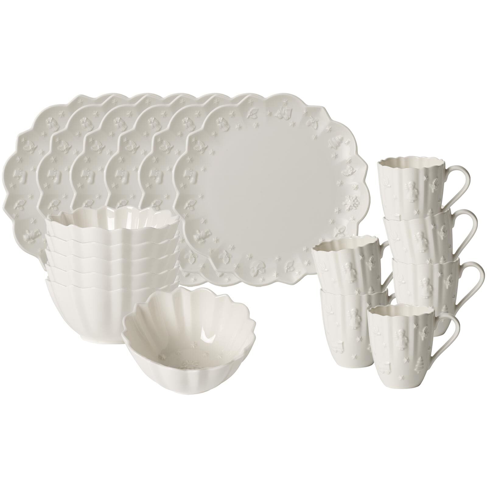 Villeroy & Boch Geschirr-Set "Frühstücks-Set Toys Delight Royal Classic 18er Set weiß" Spülmaschinengeeignet, Mikrowellenfest
