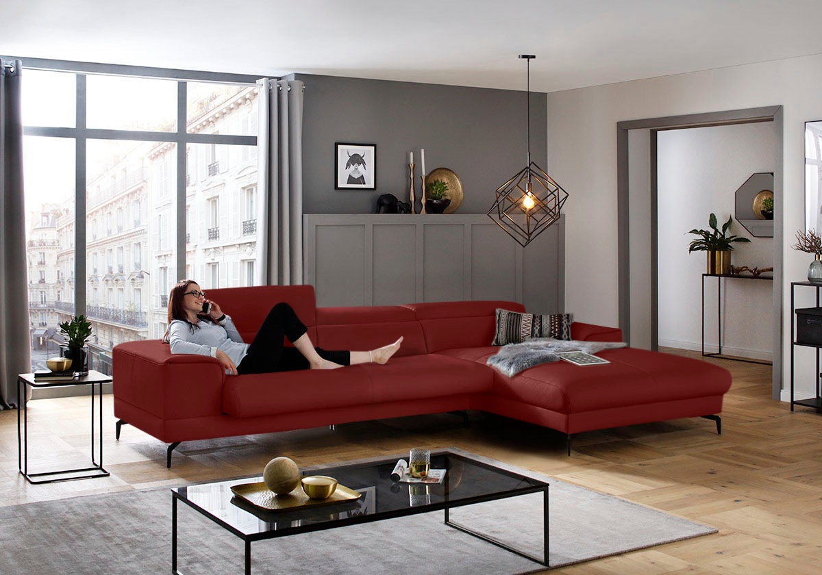 W.SCHILLIG Ecksofa »piedroo, Designsofa mit tollem Sitzkomfort, bequem, L-Form«, Kopfteilverstellung, wahlweise mit Sitztiefenverstellung, Breite 343cm
