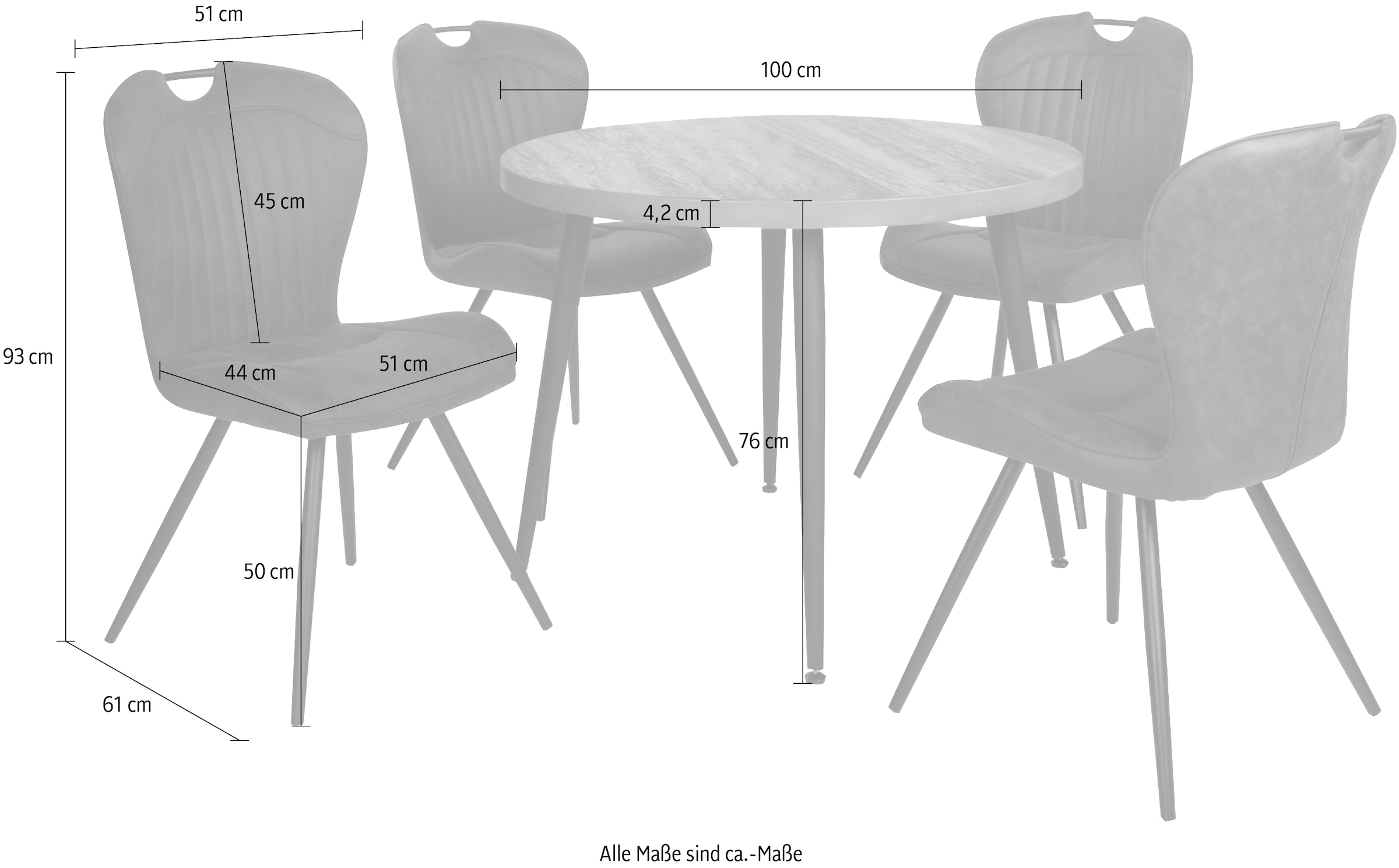 Duo Collection Essgruppe »Esszimmergruppe Marla & Zoe«, (Set, 5 tlg., 5-tlg.), Ø 100 cm, massives Metallgestell, bis 100 kg belastbar