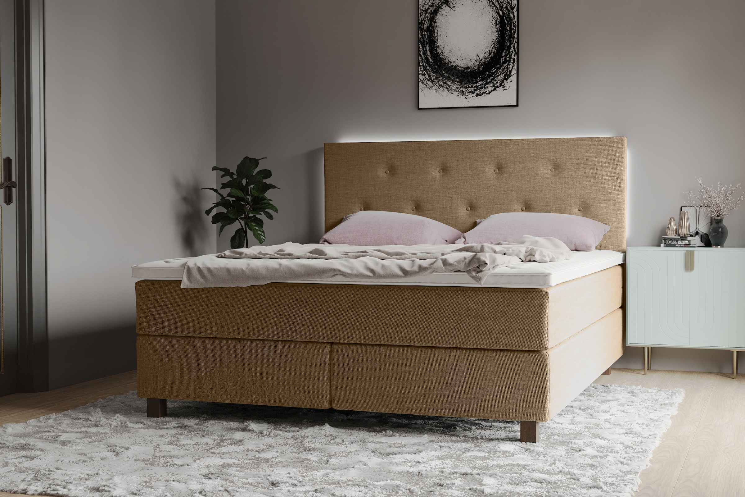 Home affaire Boxspringbett "Alenika" mit LED - Beleuchtung, mit Taschen-Fed günstig online kaufen