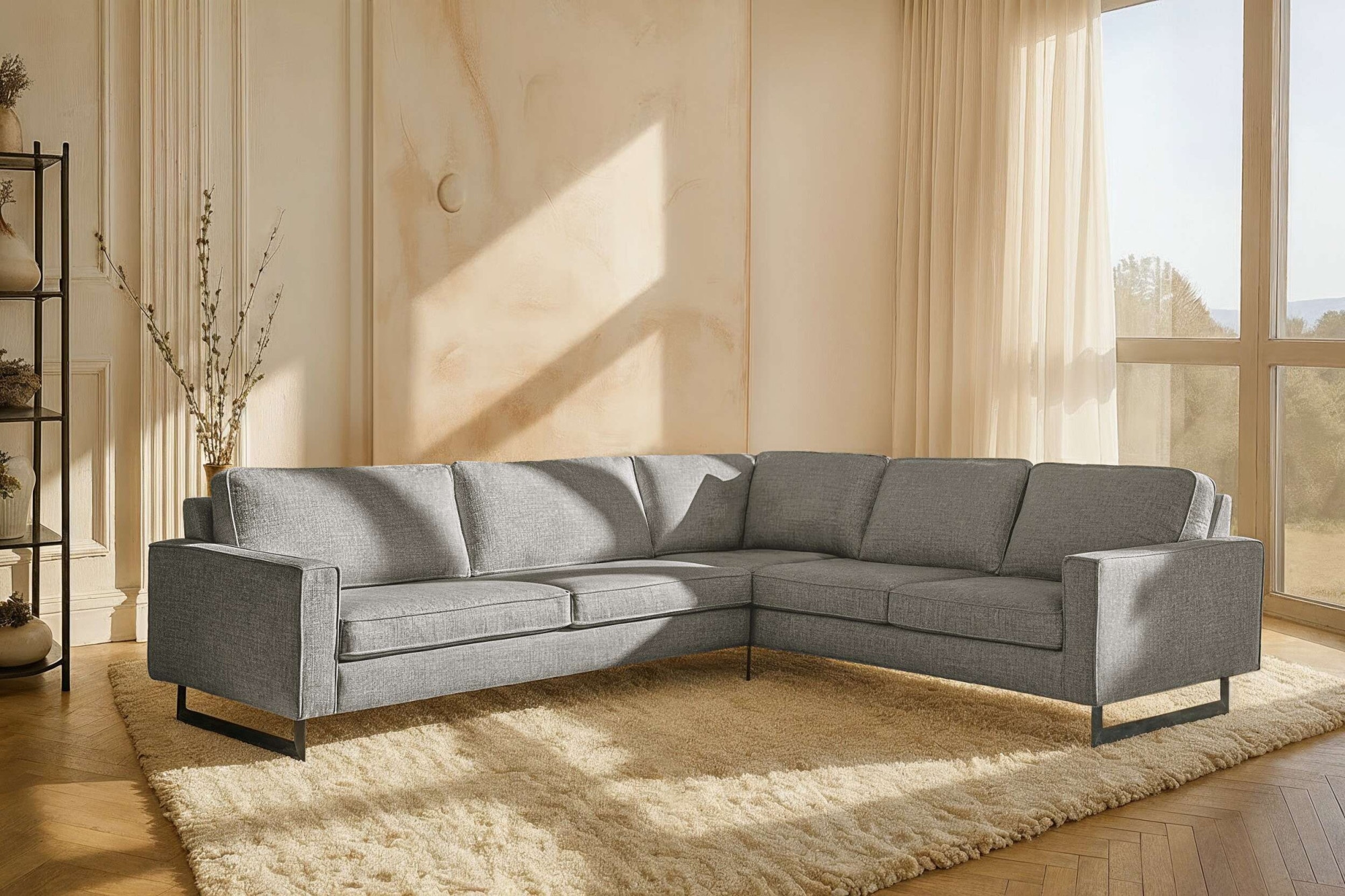 OTTO home Ecksofa "Pinto, XXL, 250/290 cm, langer Schenkel, Ottomane" Cord, Chenille, Lederoptik, mit Keder, Metallfüße, Wellenunterfederung