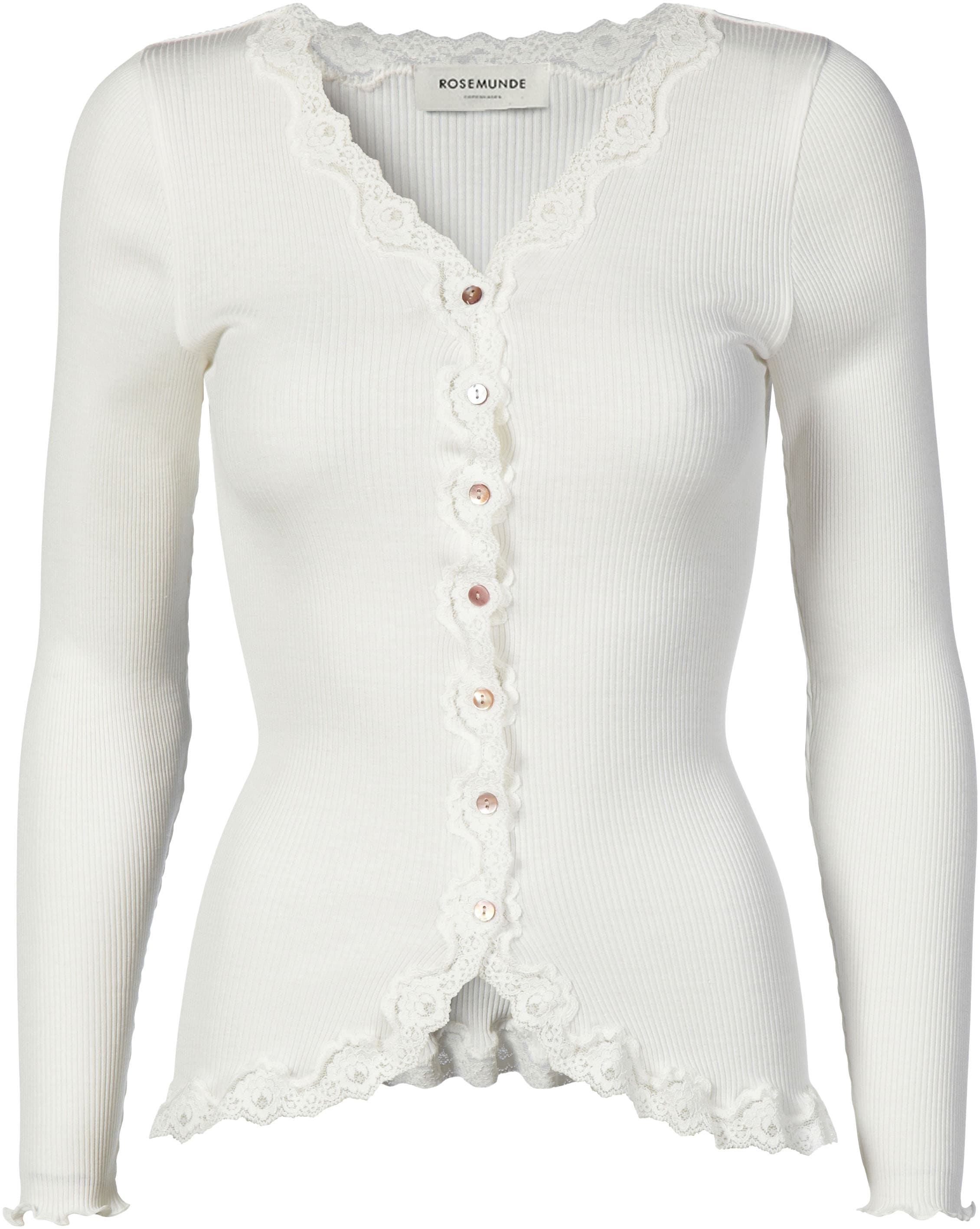 rosemunde Strickjacke "Babette Silk Cardigan mit Seide" Vintage-Spitzenbesatz, Perlmuttknopfleiste, Langarm, Seidenmix