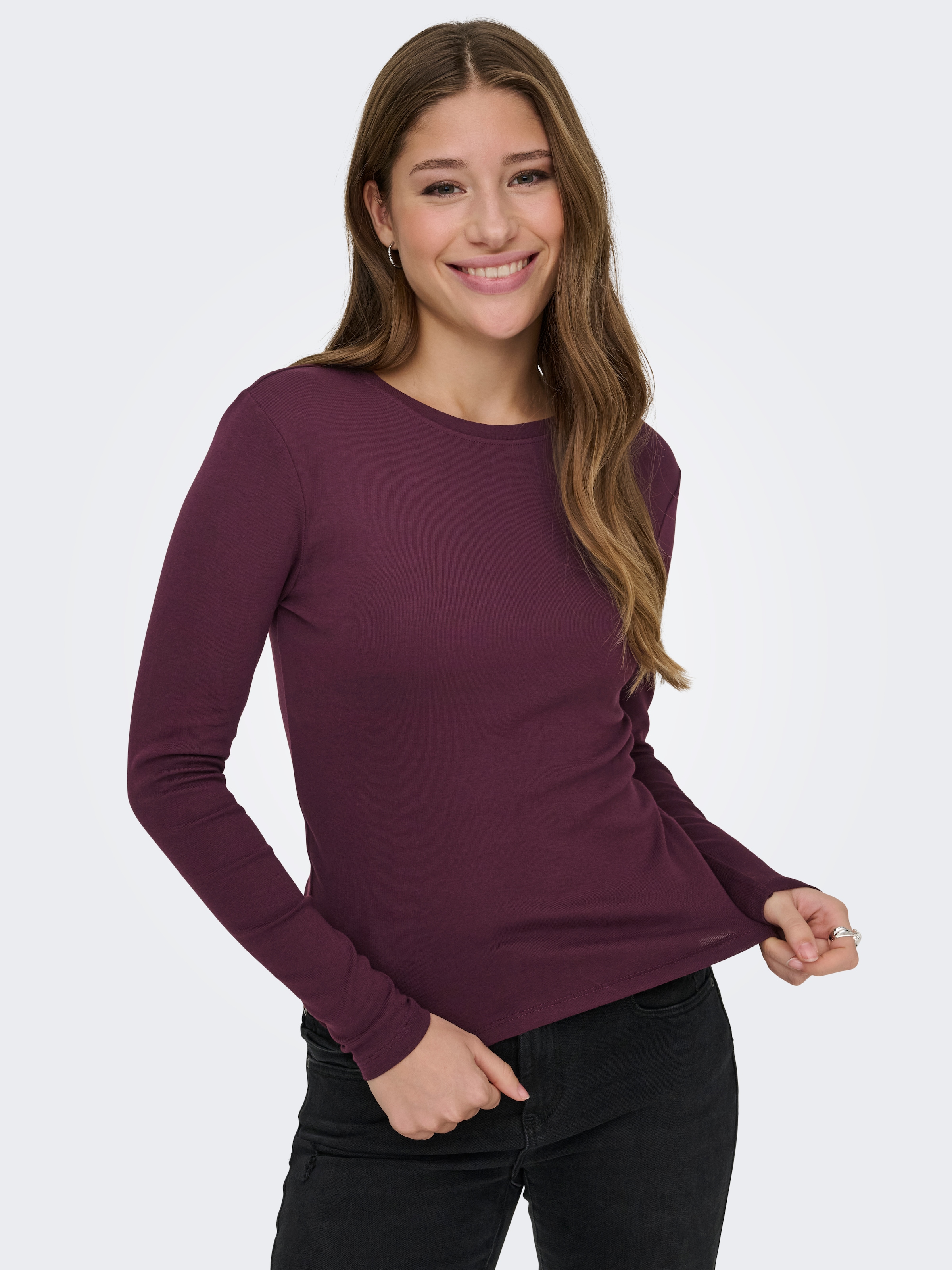ONLY "ONLRILEY O-NECK L/S TOP JRS" Baumwollmischung