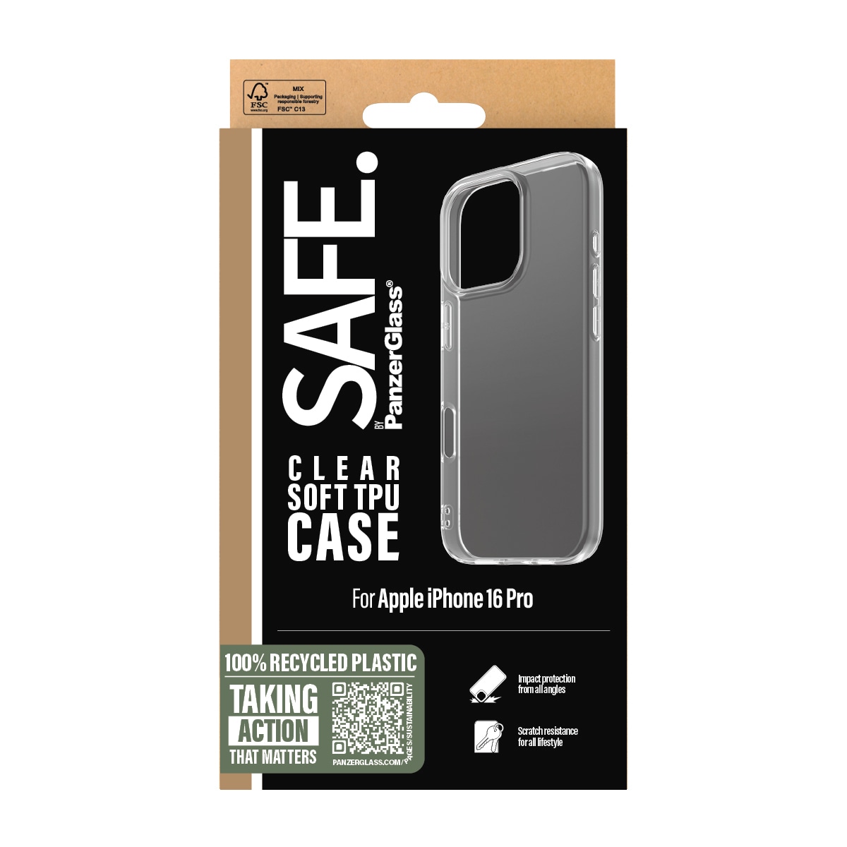 SAFE by PanzerGlass Handyhülle »Soft TPU Case für Apple iPhone 16 Pro«, iPhone 16, Backcover, Schutzhülle, Handyschutzhülle, Case, Schutzcase, stoßfest