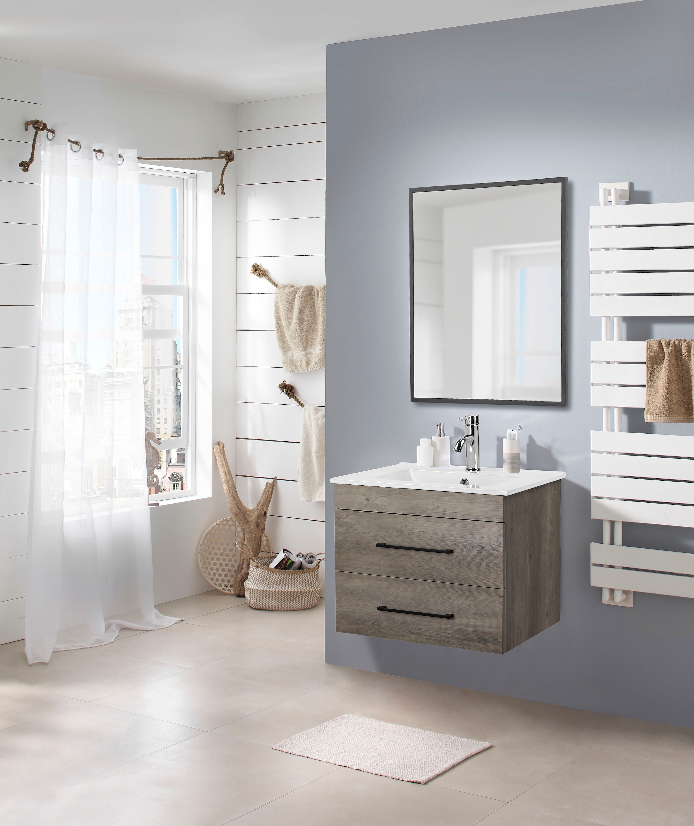 welltime Waschtisch "Florenz Badschrank Badmöbel inkl. Waschbecken" Komplet günstig online kaufen