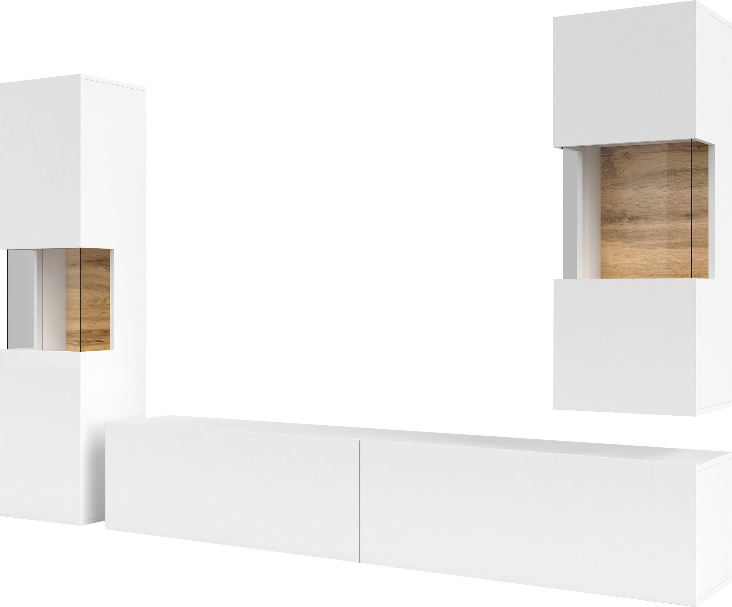 Thumbnail - Home affaire Wohnwand "Ava, Wohnzimmer-Set hängend/stehend montierbar, Vitrine, Lowboard"