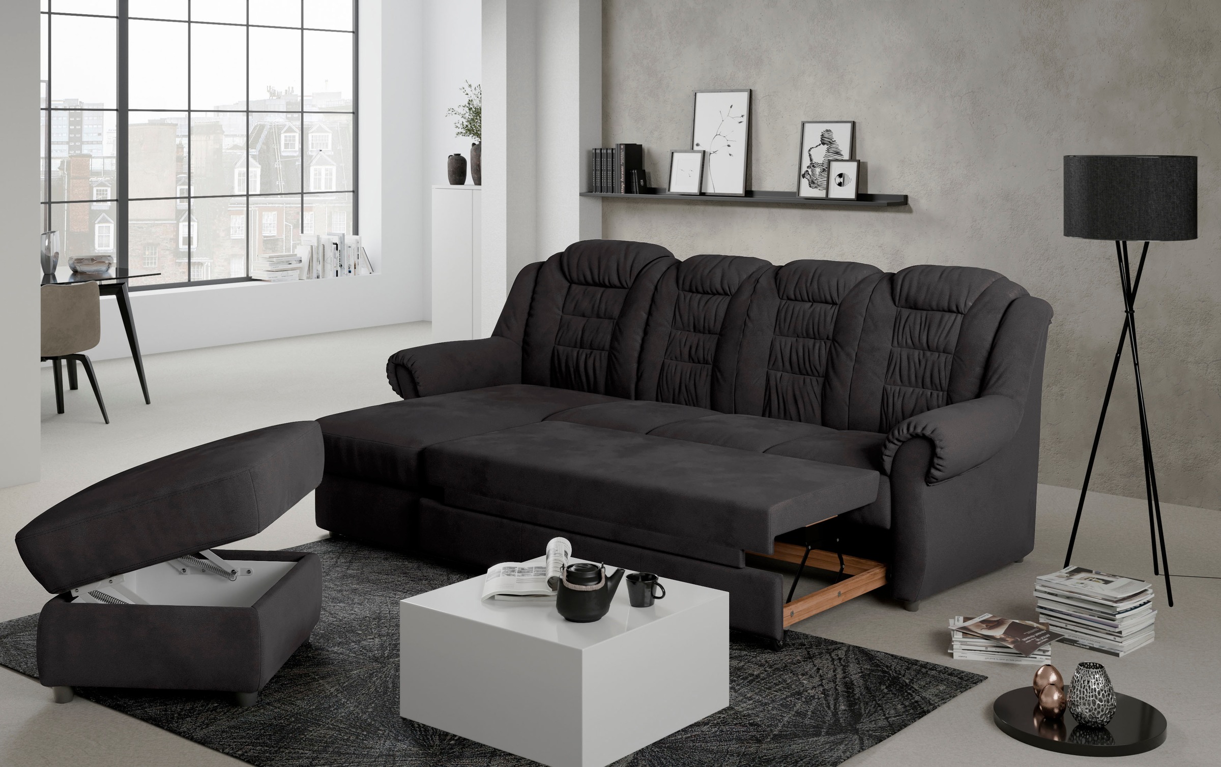 Home affaire Ecksofa »Boston L-Form«, mit hoher Rückenlehne, wahlweise mit Bettfunktion