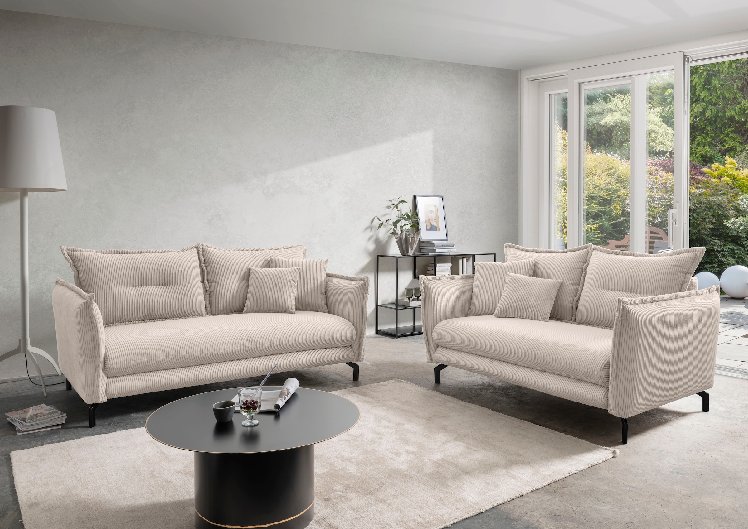 Home affaire Ecksofa »Lazio modern und bequem, schmale Armlehnen, tolle Detailverarbeitung« zwei verschiedene Fußfarben wählbar