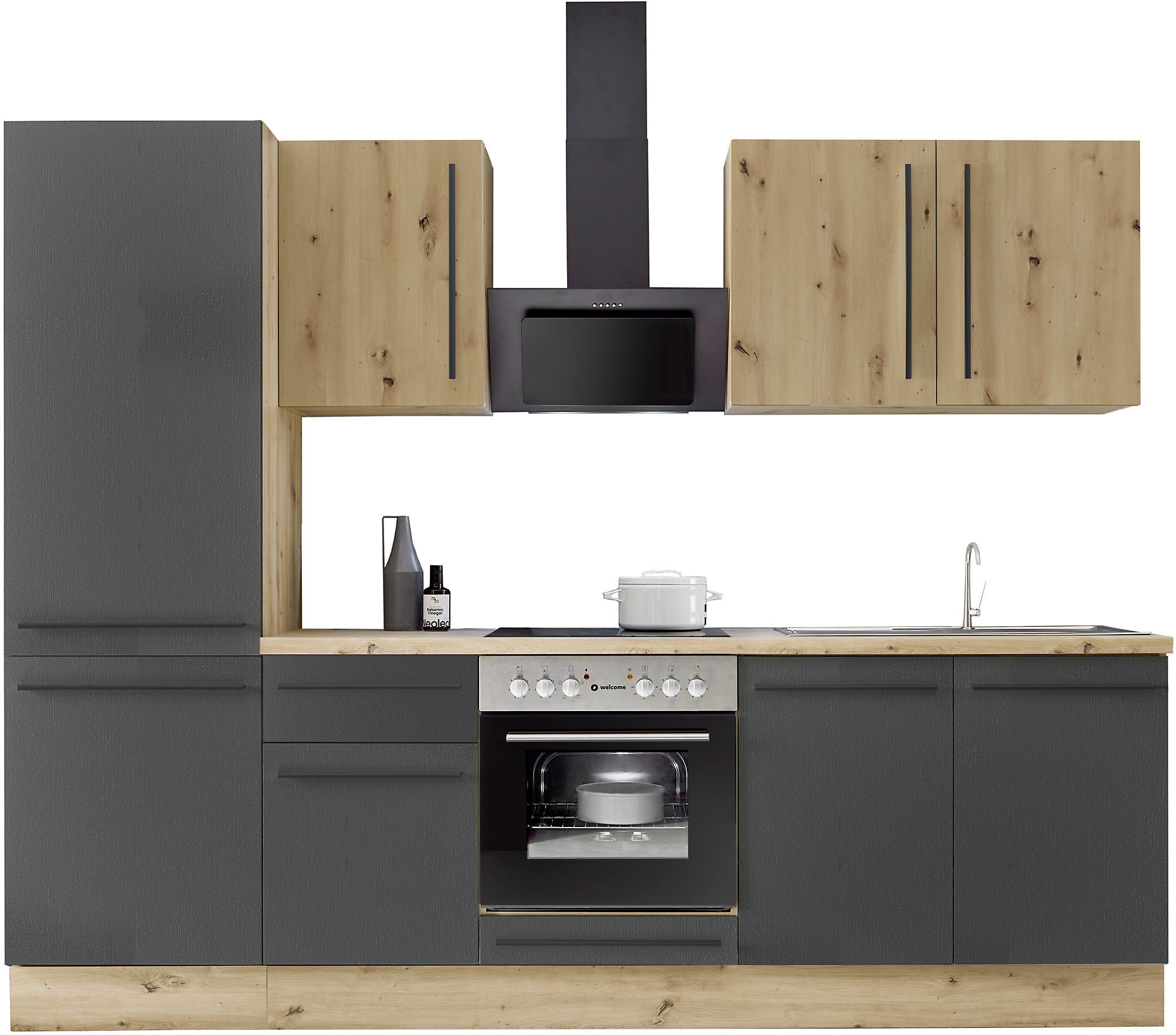 KOCHSTATION Küchenzeile »KS-Florida mit 38mm starker Arbeitsplatte«, Breite 270 cm, wahlweise mit E-Geräten, Soft-Close-Funktion