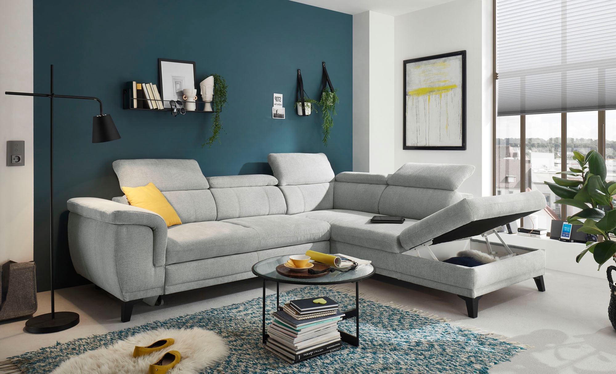ED EXCITING DESIGN Ecksofa »Albany L-Form«, mit Bettfunktion, Bettkasten & Kopfteilverstellung