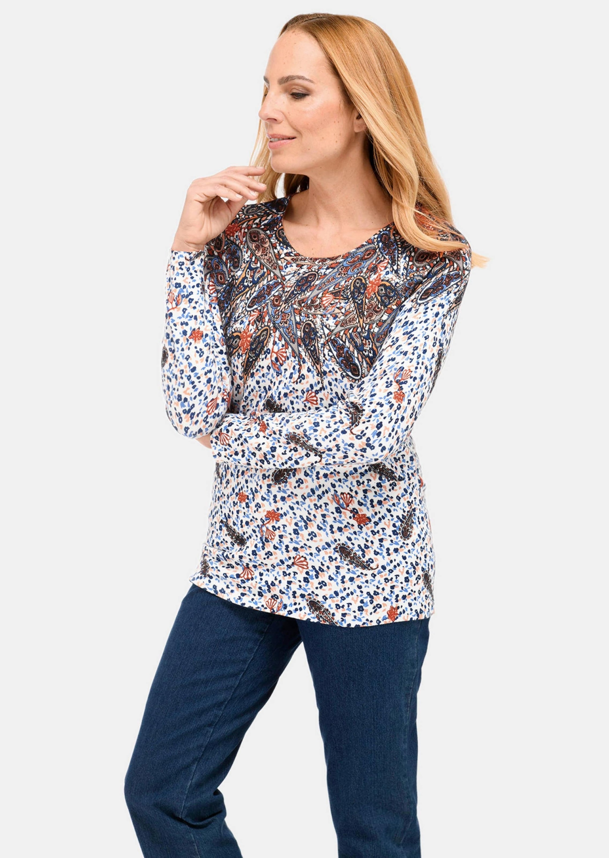 GOLDNER 2-in-1-Pullover »Pullover Kurzgröße - Druckpullover mit ornamentalem Druck«