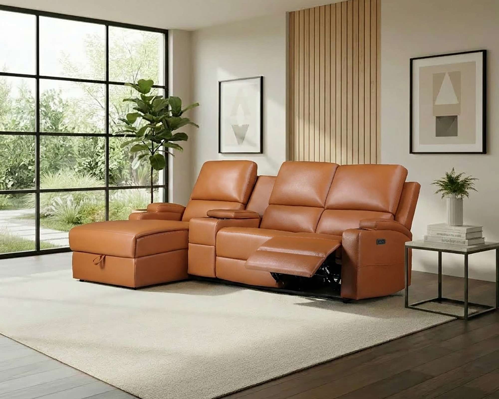 OTTO home Ecksofa "NAPORI Lederoptik, Multimediasofa, 3er Kinosessel XXL, L-Form" Kinosofa, manuelle o. elektr. Relaxfunktion, Staufach, Getränkehalter