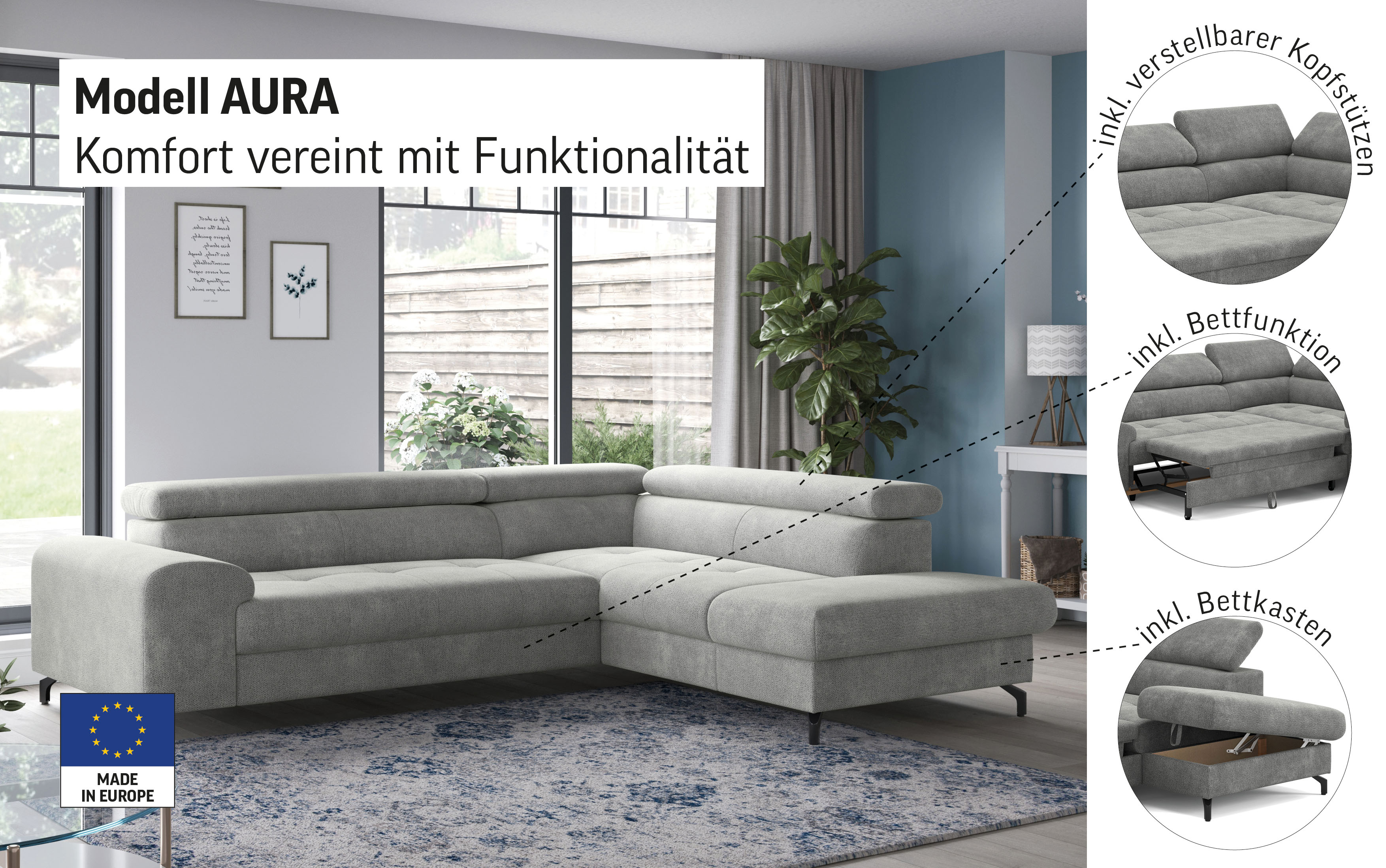 Thumbnail - COTTA Ecksofa "Aura L-Form", mit Schlaffunktion, Bettkasten und Kopfteilverstellung