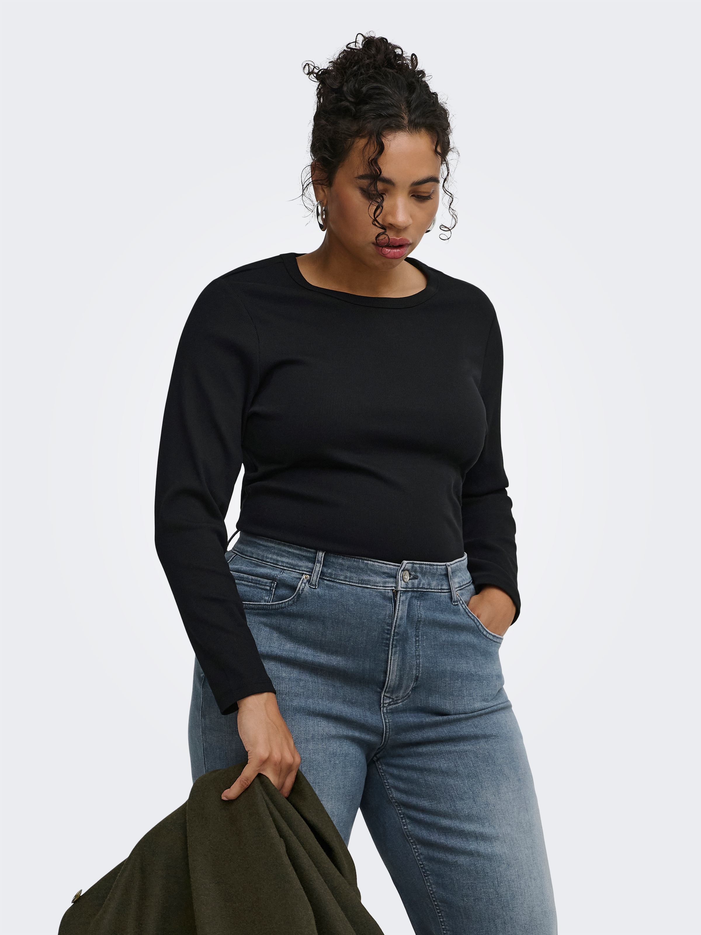 ONLY CARMAKOMA Langarmshirt "CARVAL L/S O-NECK TOP JRS NOOS" Baumwollmischung, regular fit