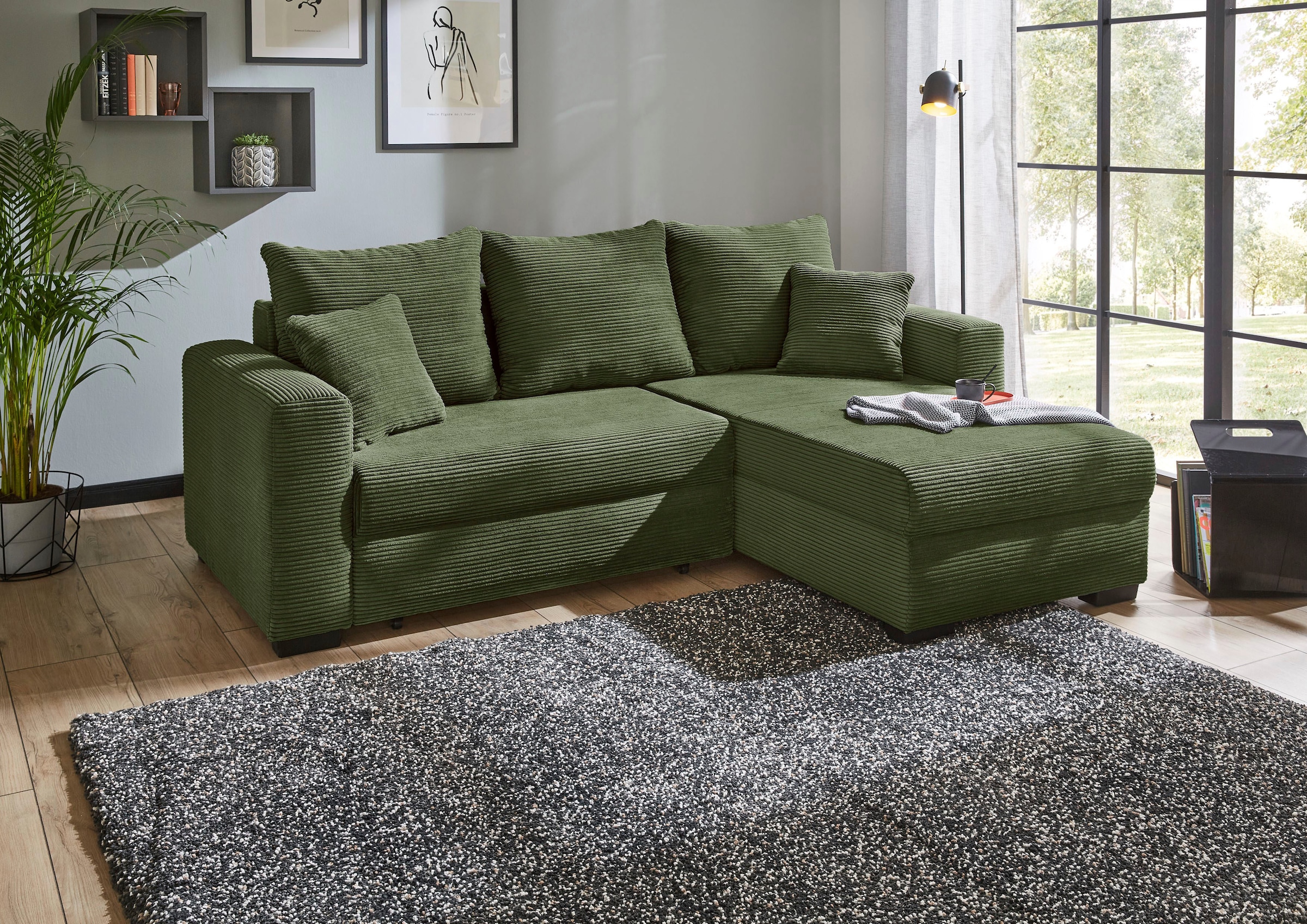 Jockenhöfer Gruppe Ecksofa "Ecksofa Elmau, Größe Ottomane: L, B:235cm" mit Schlaffunktion, Bettkasten & 2 Zierkissen