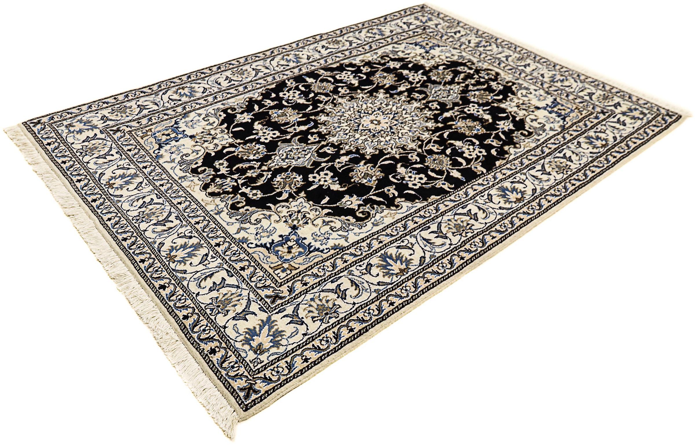 morgenland Orientteppich "Perser - Nain - 207 x 146 cm - dunkelblau", rechteckig, 12 mm Höhe, Wohnzimmer, Handgeknüpft, 