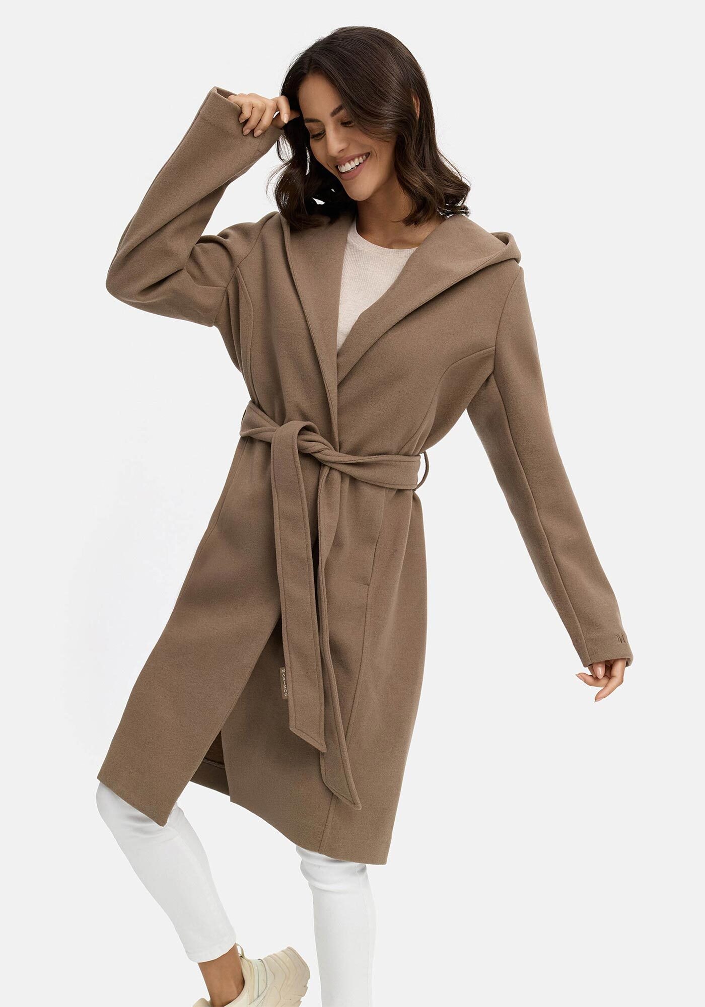 Marikoo Kurzmantel »Kailii«, Eleganter Wickel Mantel mit Taillengürtel und Oversized Hood Kapuze
